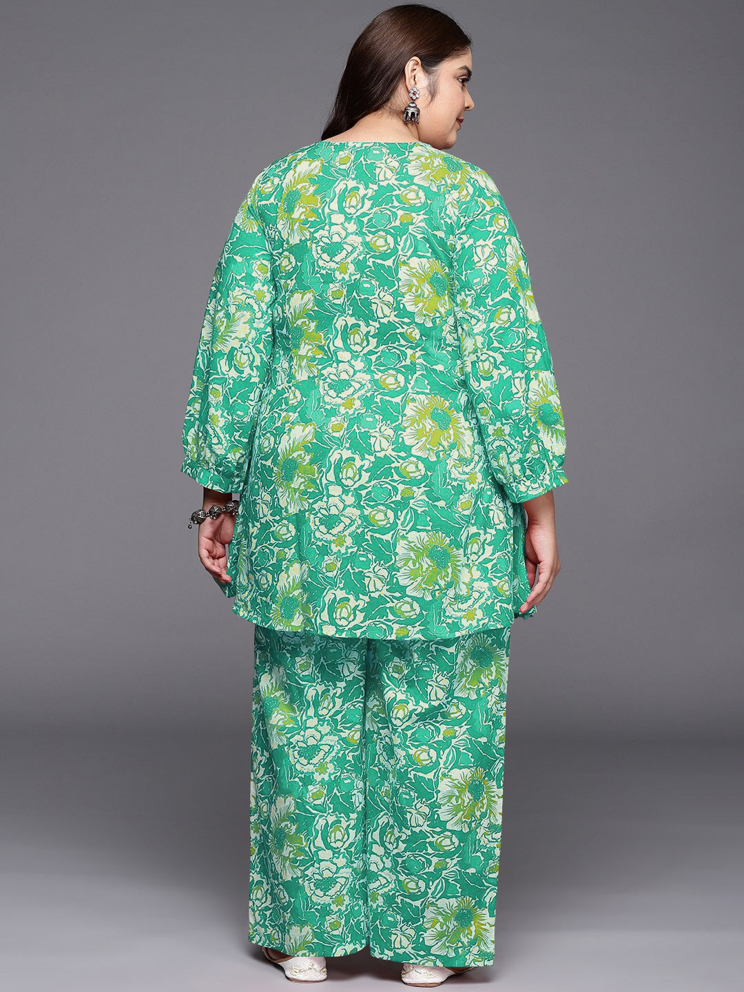 Plus Size Printed Pure Cotton Tunic & Palazzo