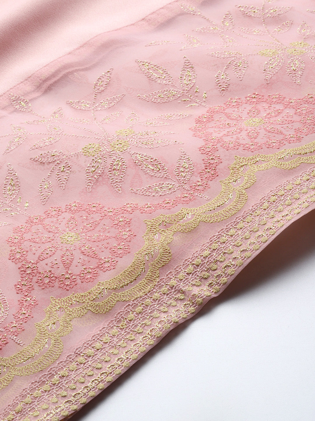 Plus Size Solid Top with Floral Printed Sheer Shirt & Trousers Co-Ords