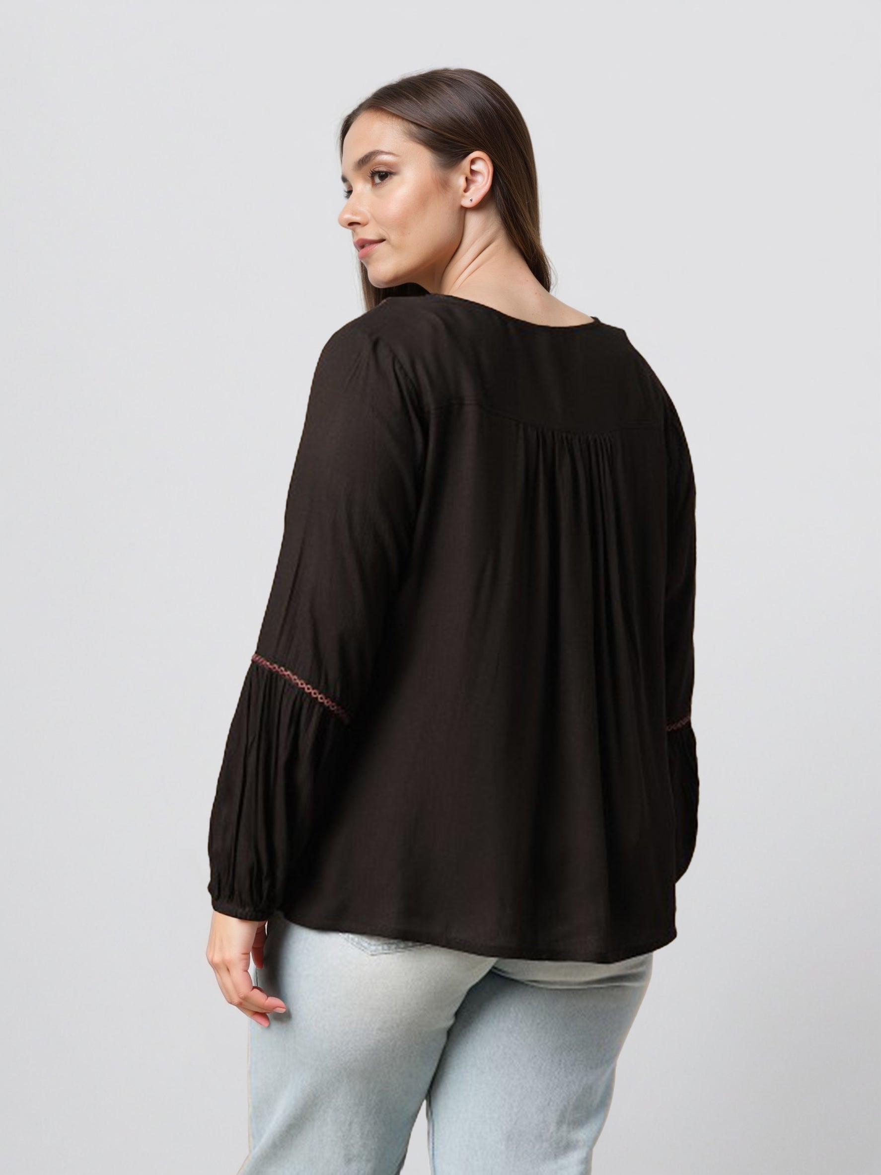 Embroidered Keyhole Neck Top