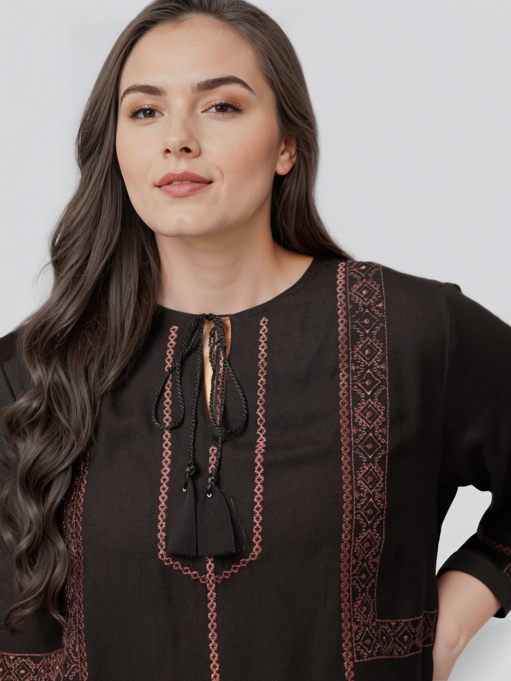 Embroidered Keyhole Neck Top