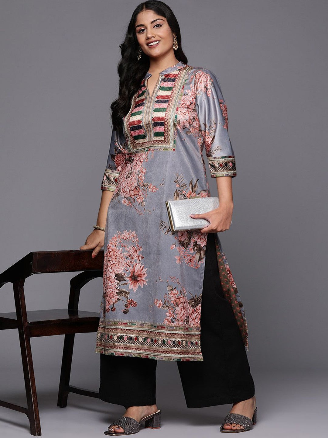 Kareena Style Floral Printed Gotta Patti Velvet Kurta for Women - Bollywood Inspired