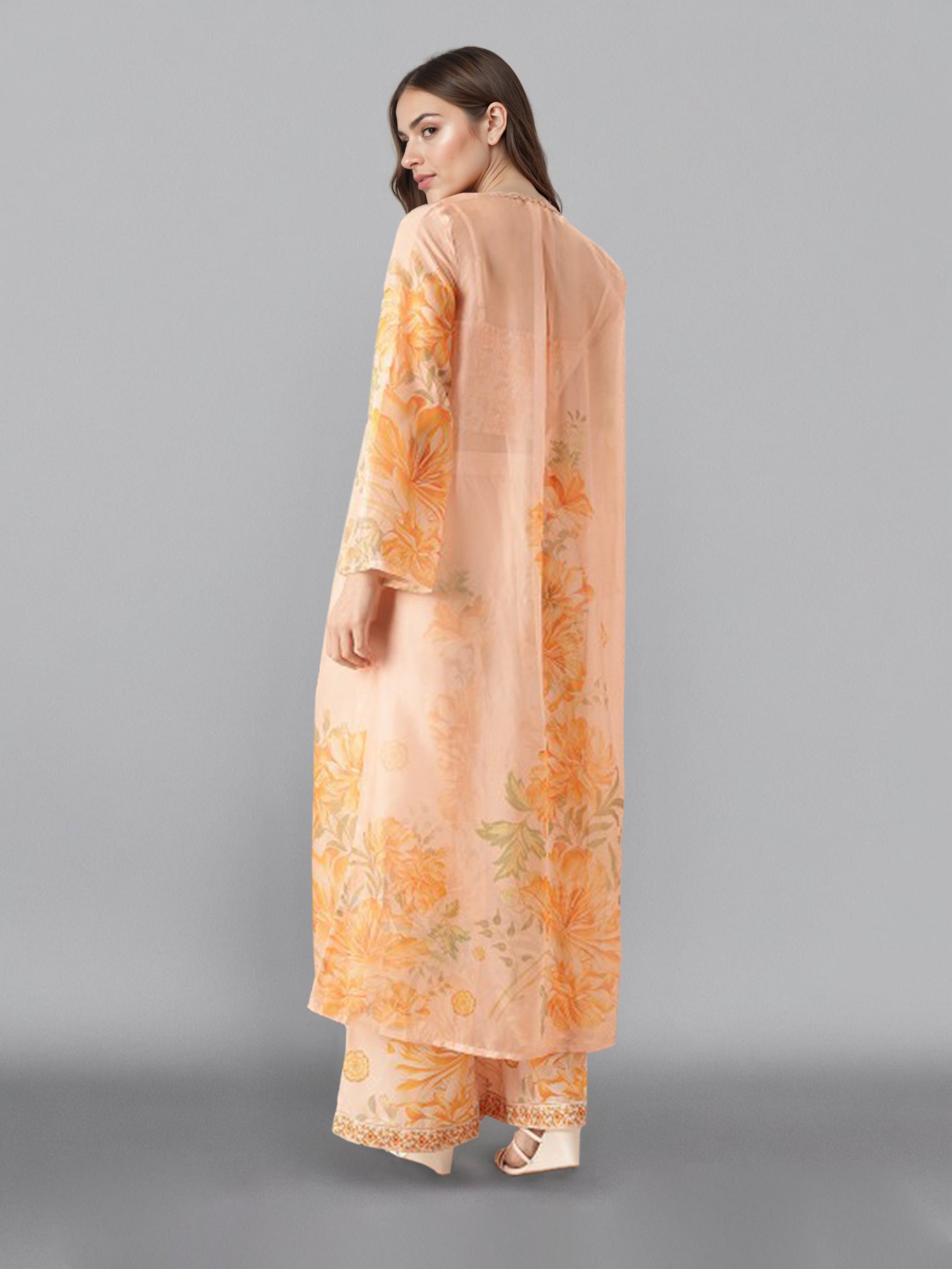 Printed Shoulder Strap Neck Top With Palazzo & Shrug