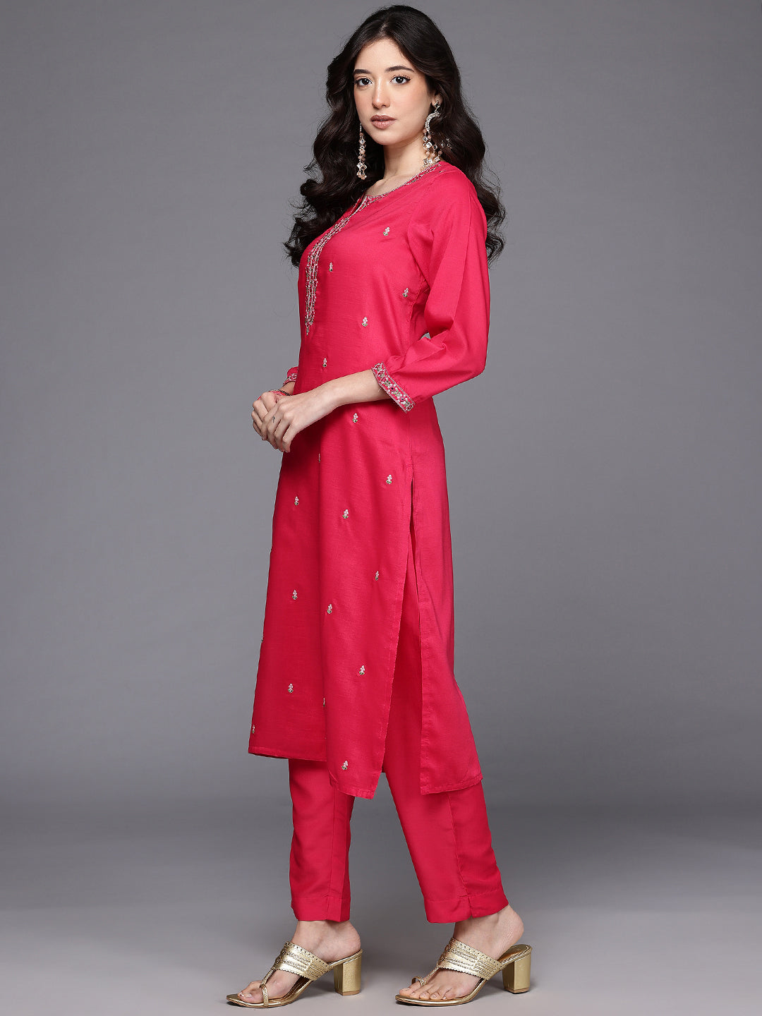 Ethnic Motifs Embroidered Mirror Work Kurta With Trousers & Dupatta