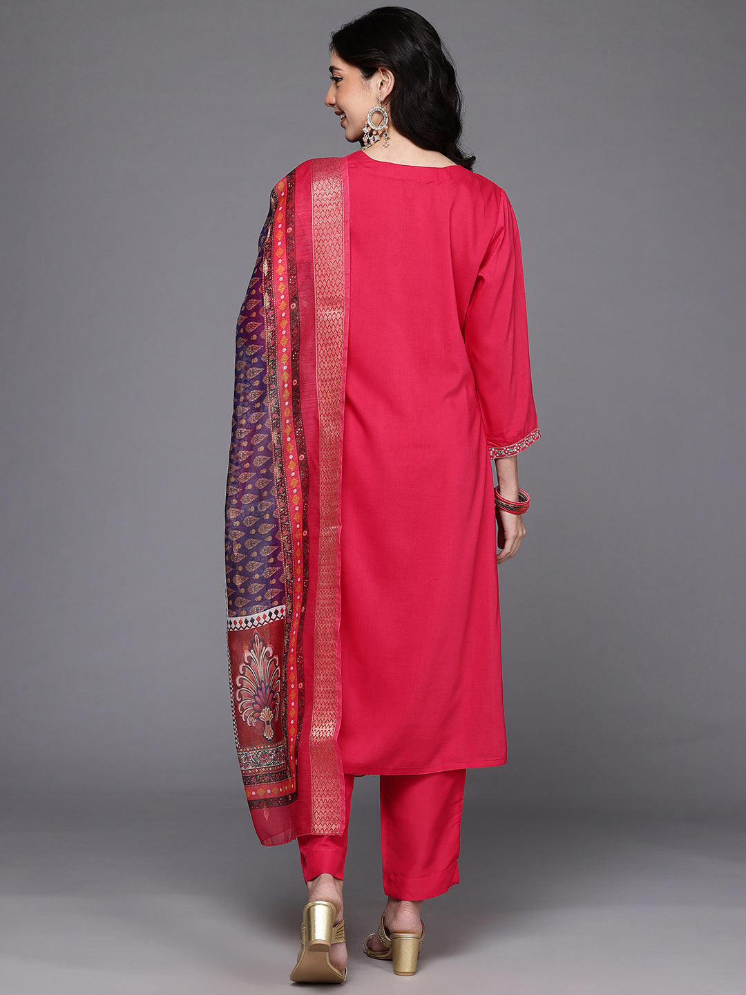 Ethnic Motifs Embroidered Mirror Work Kurta With Trousers & Dupatta
