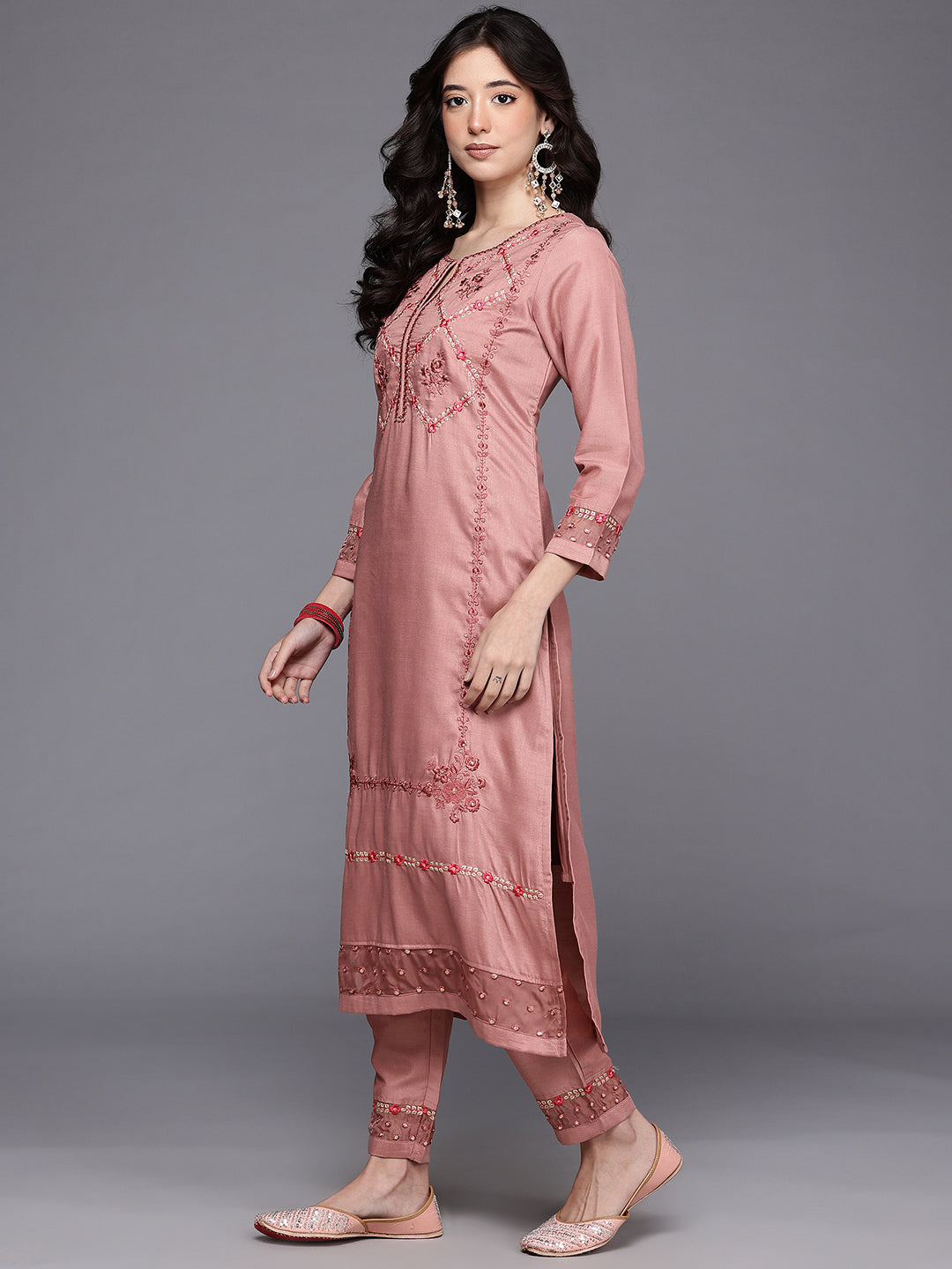 Ethnic Motifs Embroidered Thread Work Kurta With Trousers & Dupatta