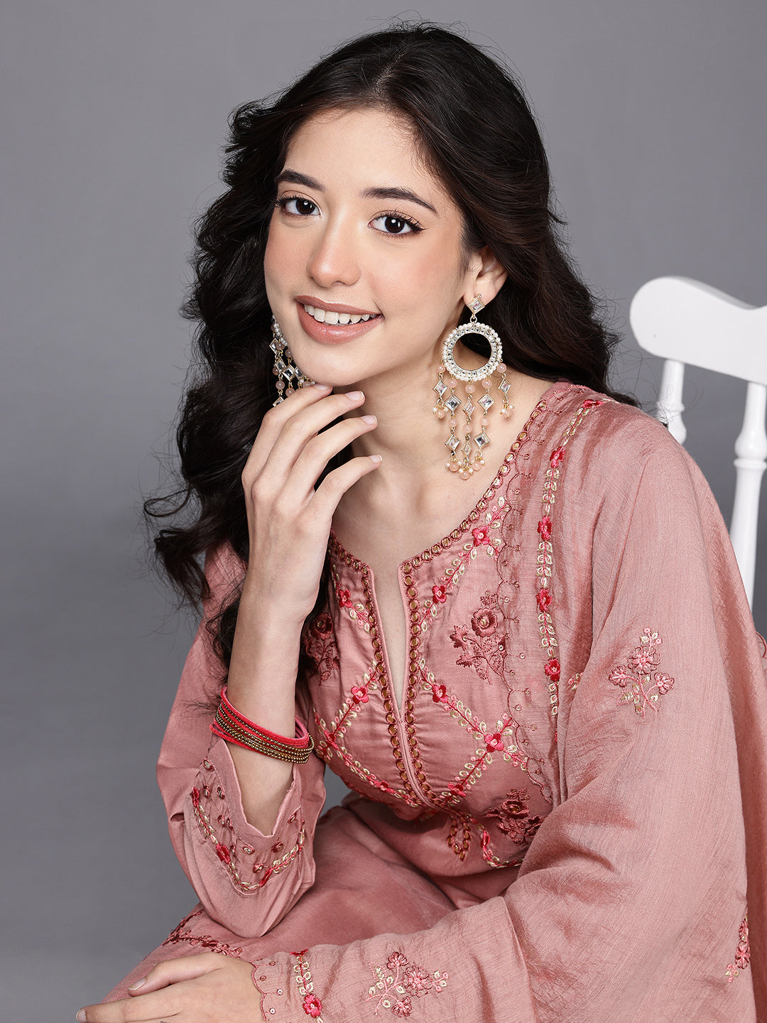 Ethnic Motifs Embroidered Thread Work Kurta With Trousers & Dupatta