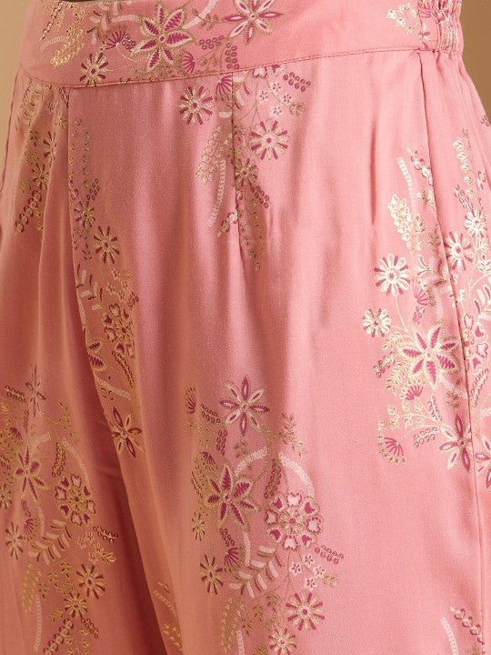 Women Ethnic Motifs Printed V-Neck Pleated A-Line Kurta With Trousers & Dupatta