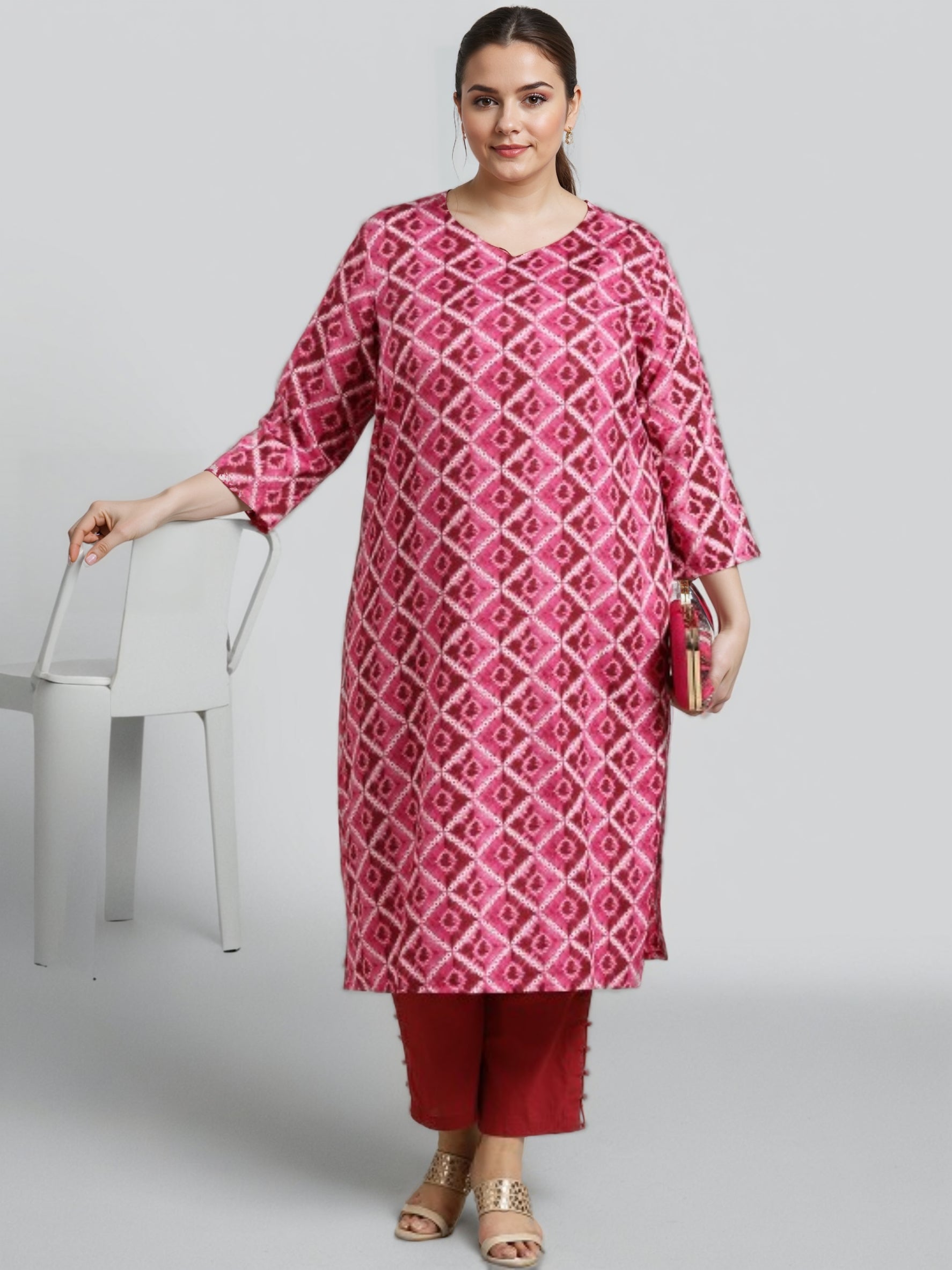 Floral Printed Sweetheart Neck Straight Kurta