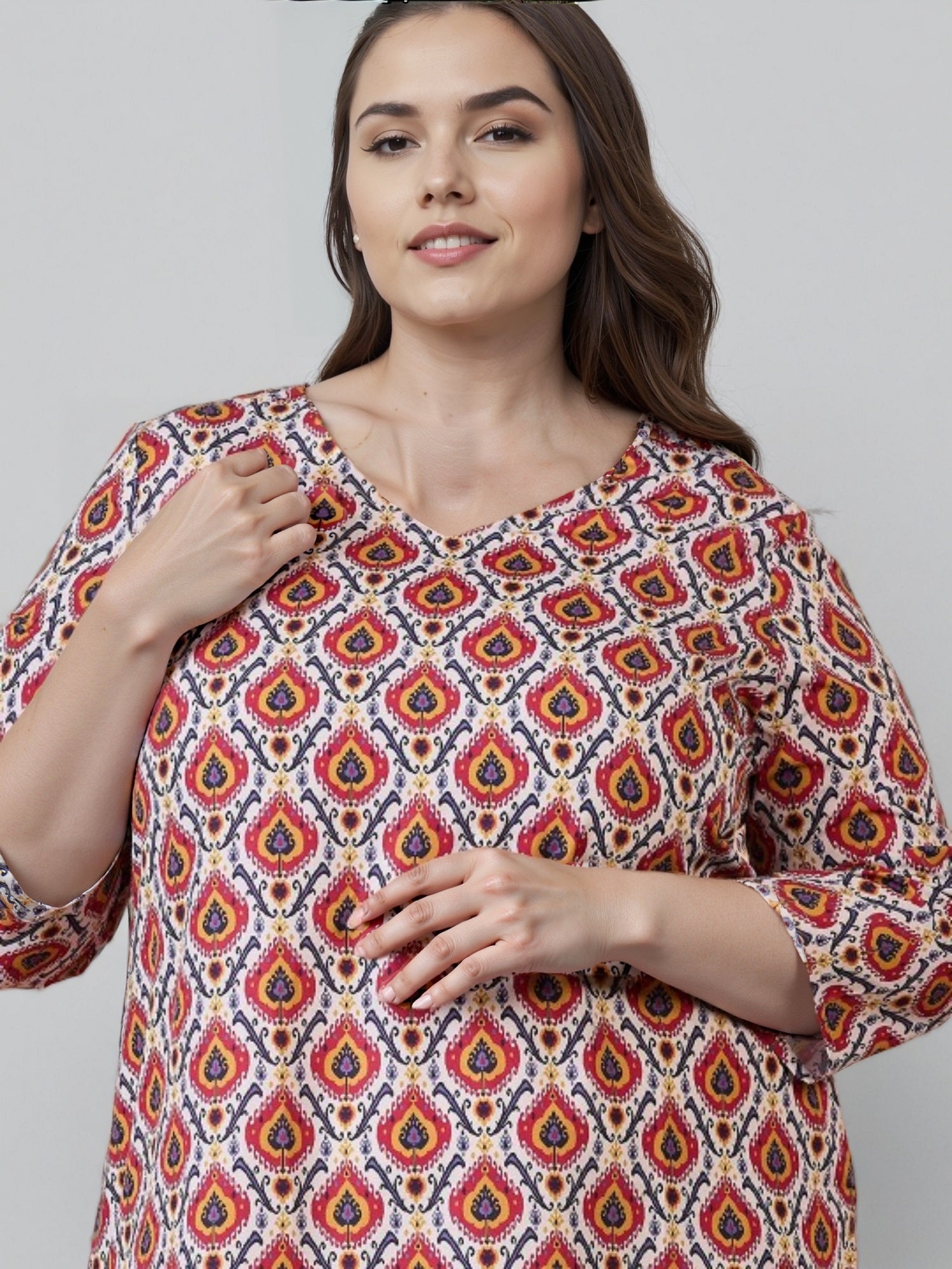 Women Ethnic Motifs Printed V-Neck Straight Kurta