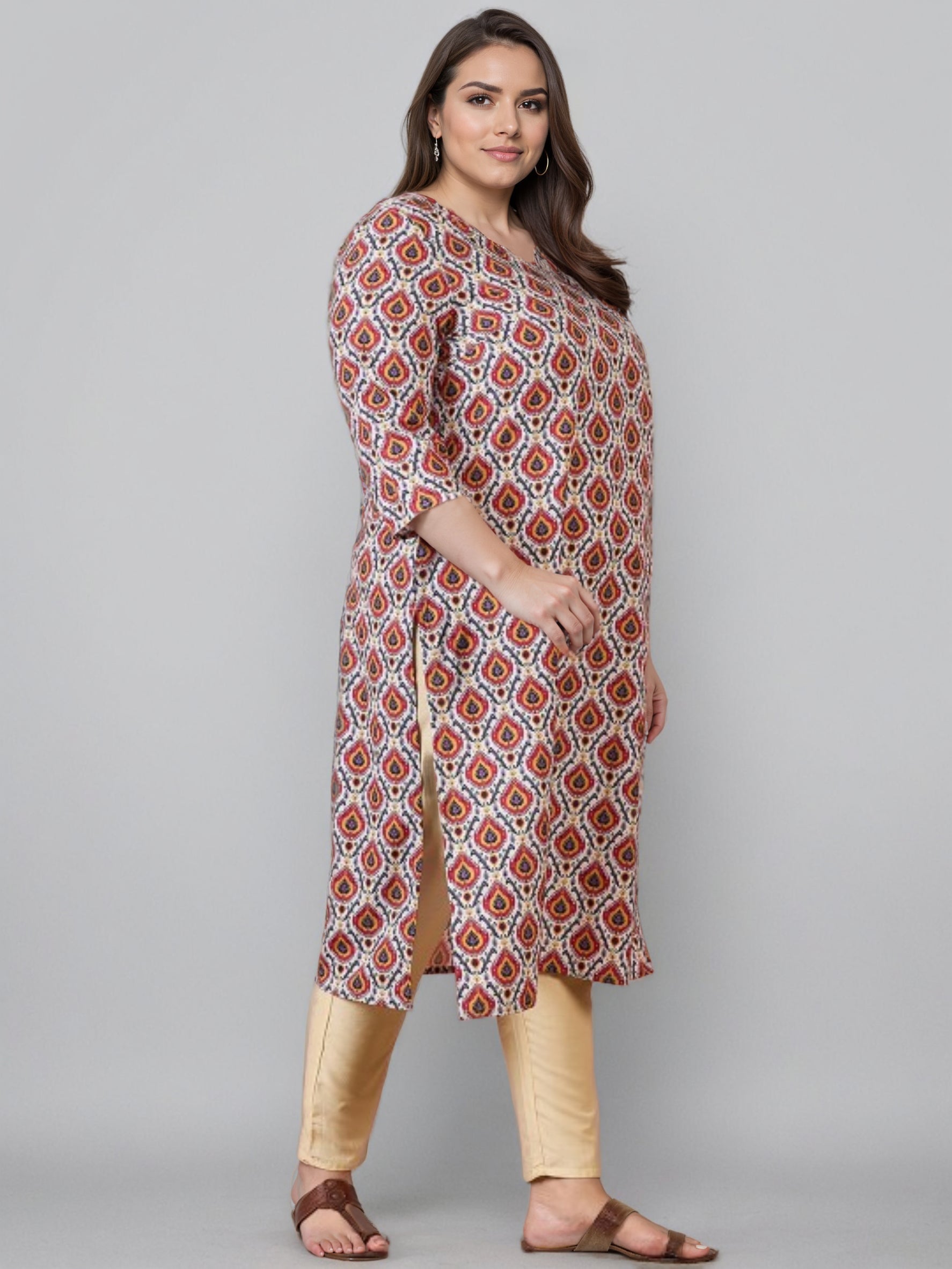 Women Ethnic Motifs Printed V-Neck Straight Kurta