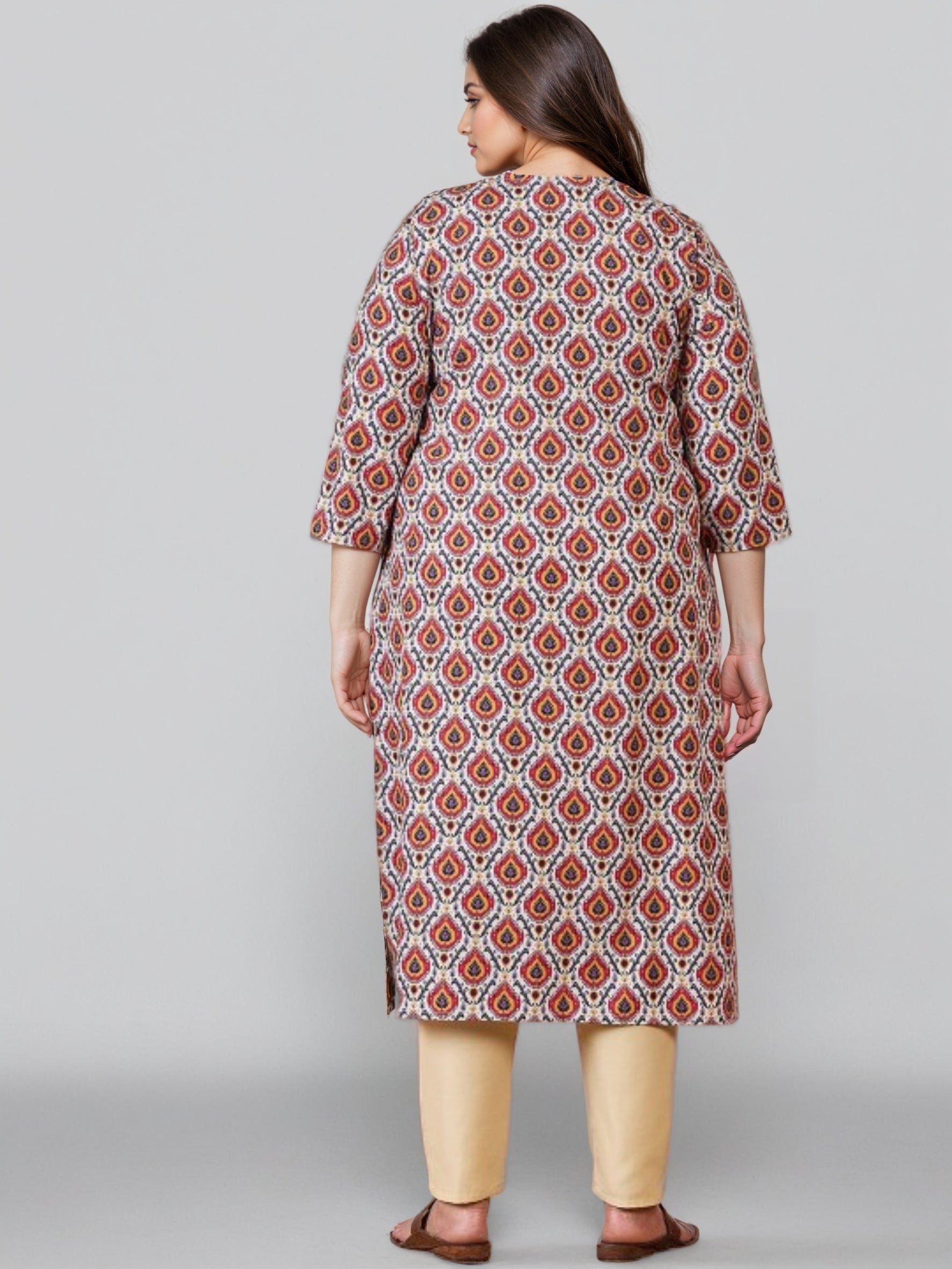 Women Ethnic Motifs Printed V-Neck Straight Kurta