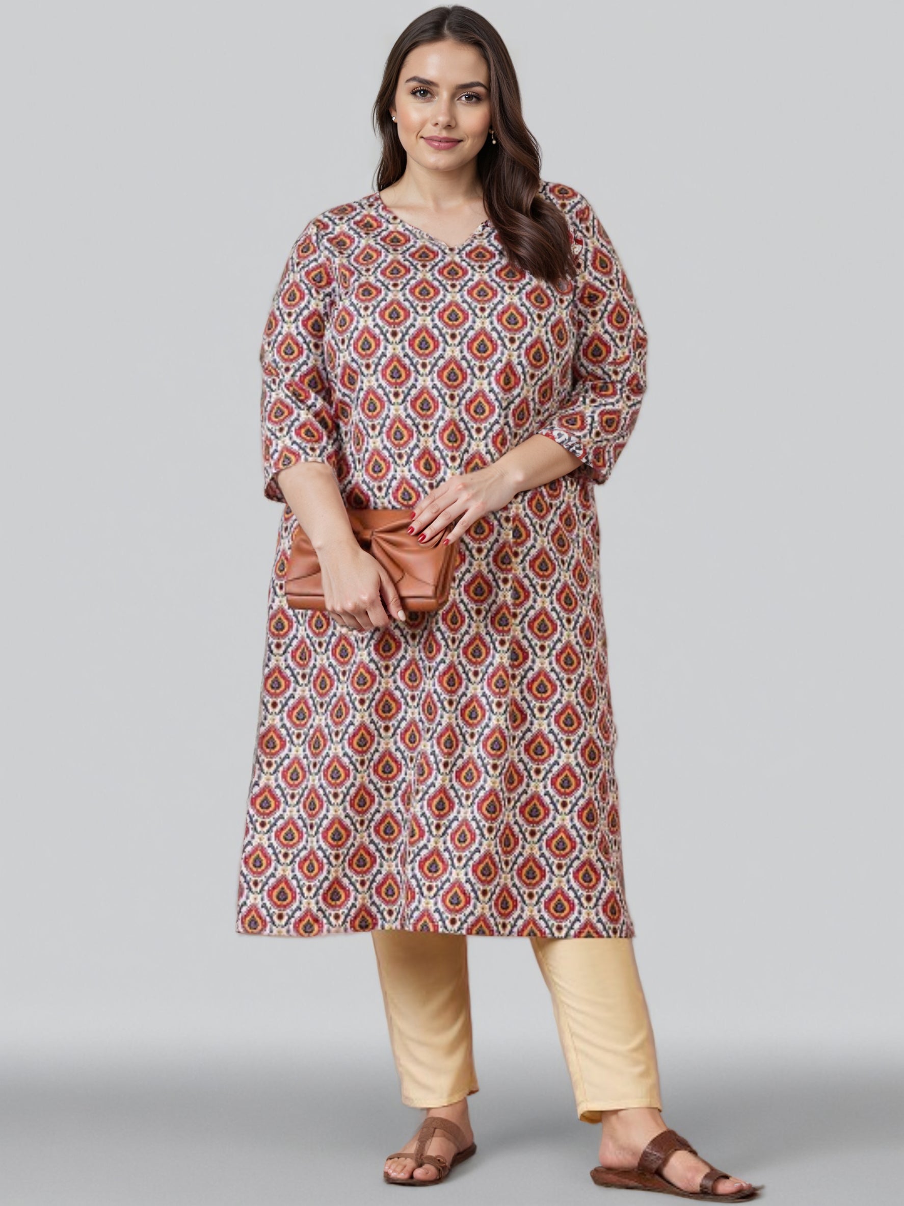 Women Ethnic Motifs Printed V-Neck Straight Kurta