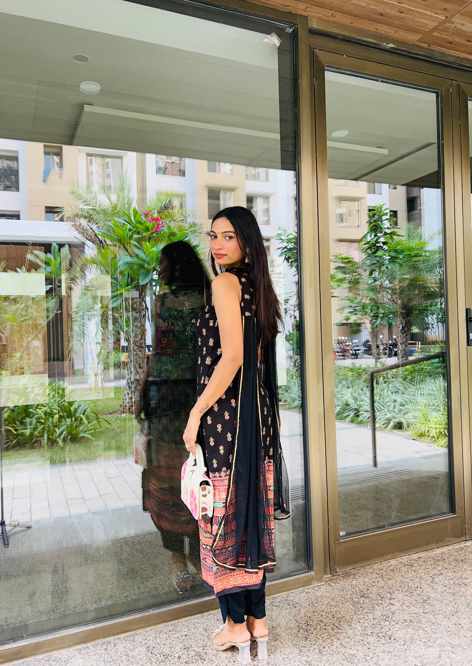 Floral Printed Gotta Patti Kurta With Trousers & Dupatta