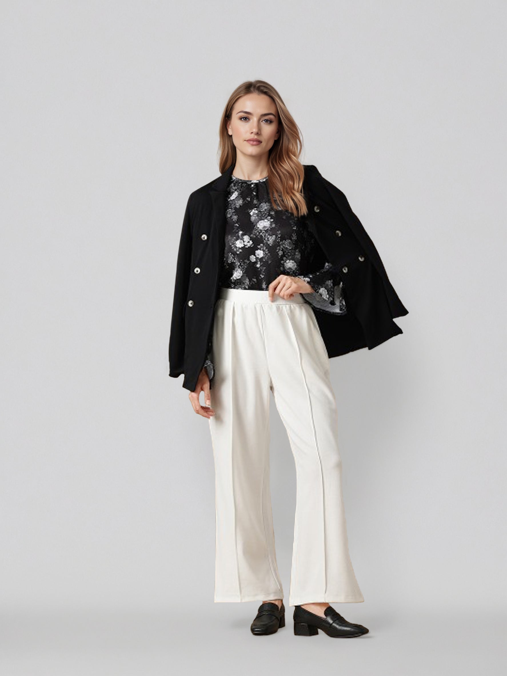 Women Floral Printed Puff Sleeve Chiffon Shirt Style Top