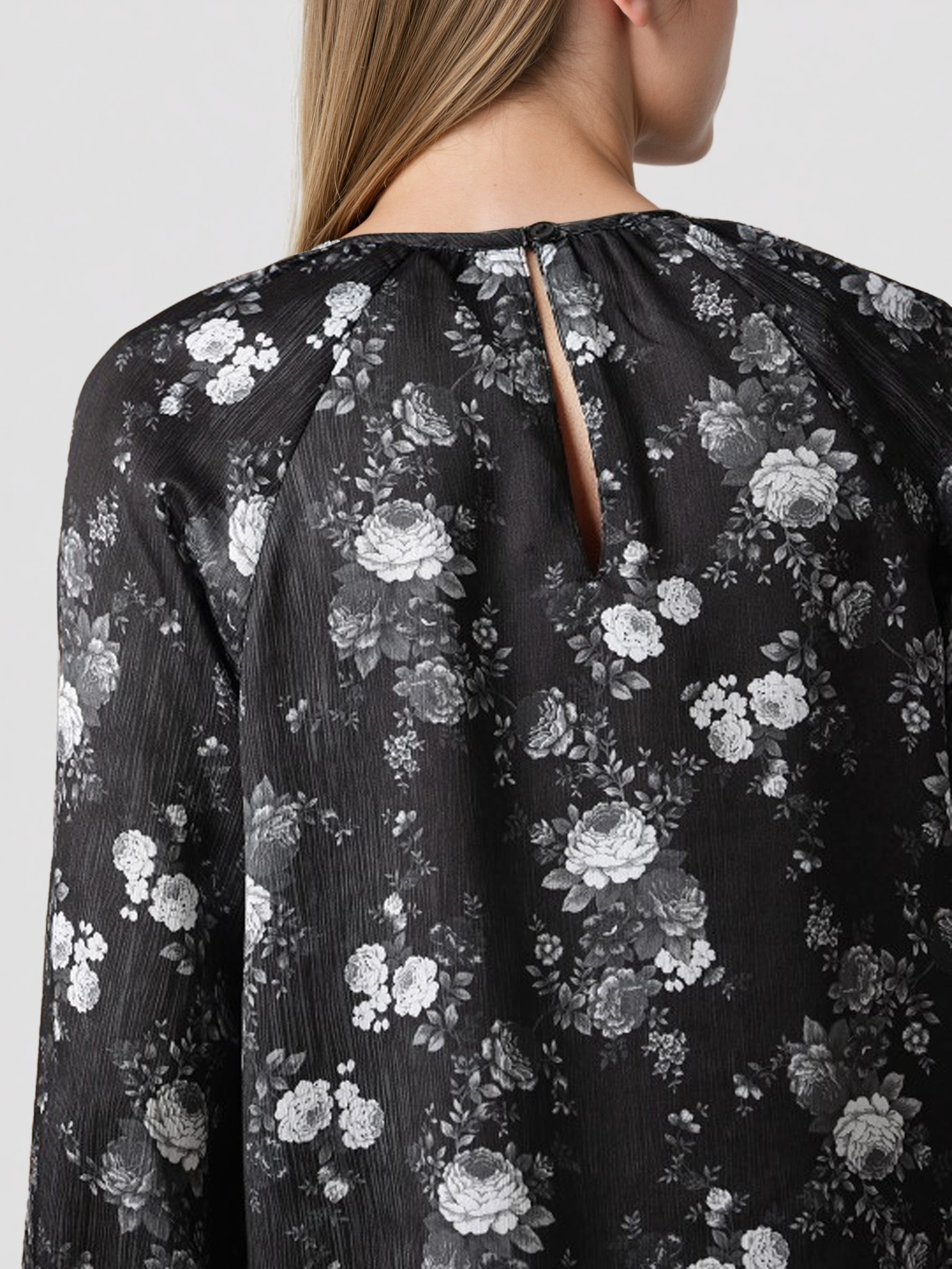 Women Floral Printed Puff Sleeve Chiffon Shirt Style Top