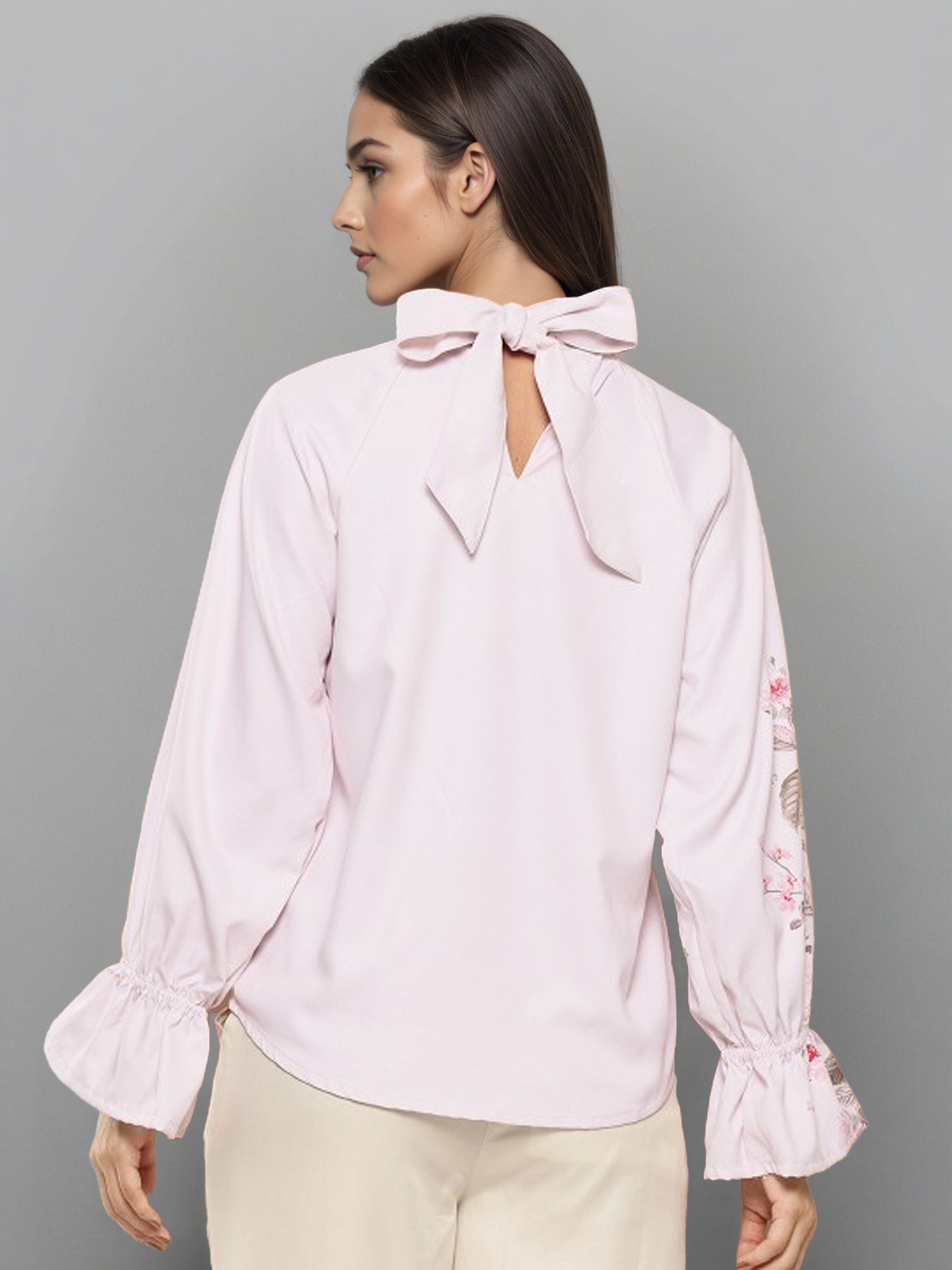 Women Floral Print Puff Sleeve Shirt Style Top