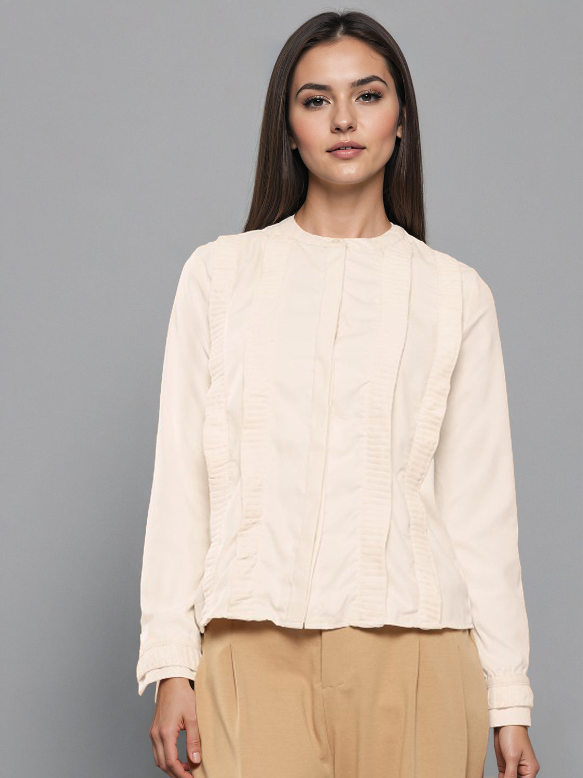 Women Round Neck Ruffles Top