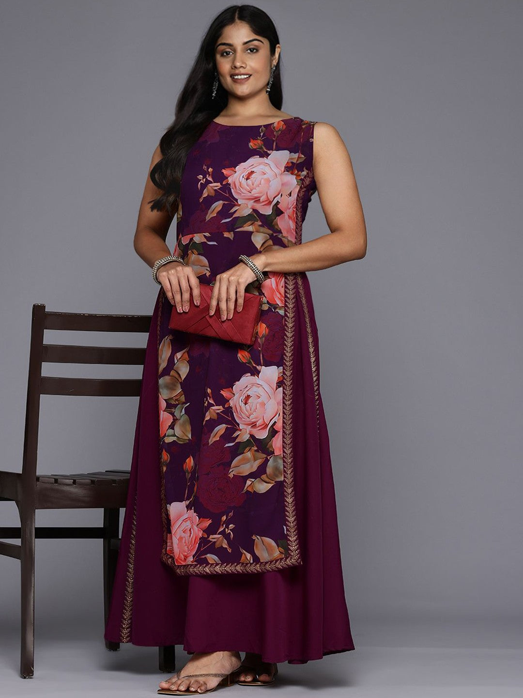 Plus Size Floral Printed A-Line Maxi Ethnic Dress Plus Size Floral Printed A-Line Maxi Ethnic Dress