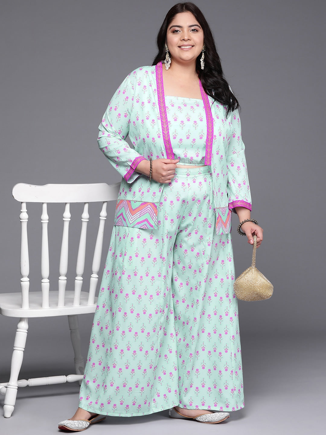 Women Plus Size Printed Ethnic Co-Ords Set