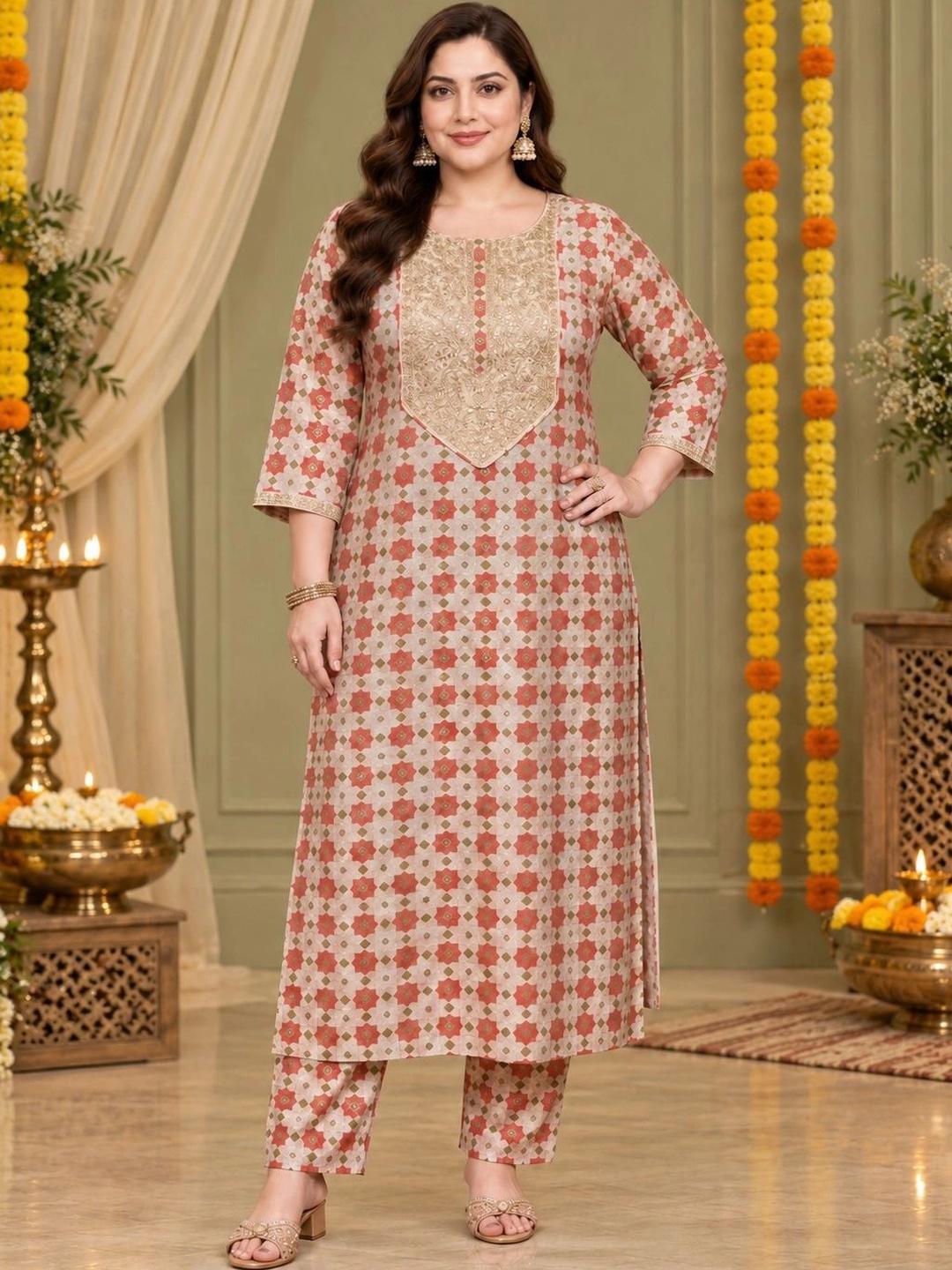 A PLUS BY AHALYAA Off White Printed Kurta Trouser Set