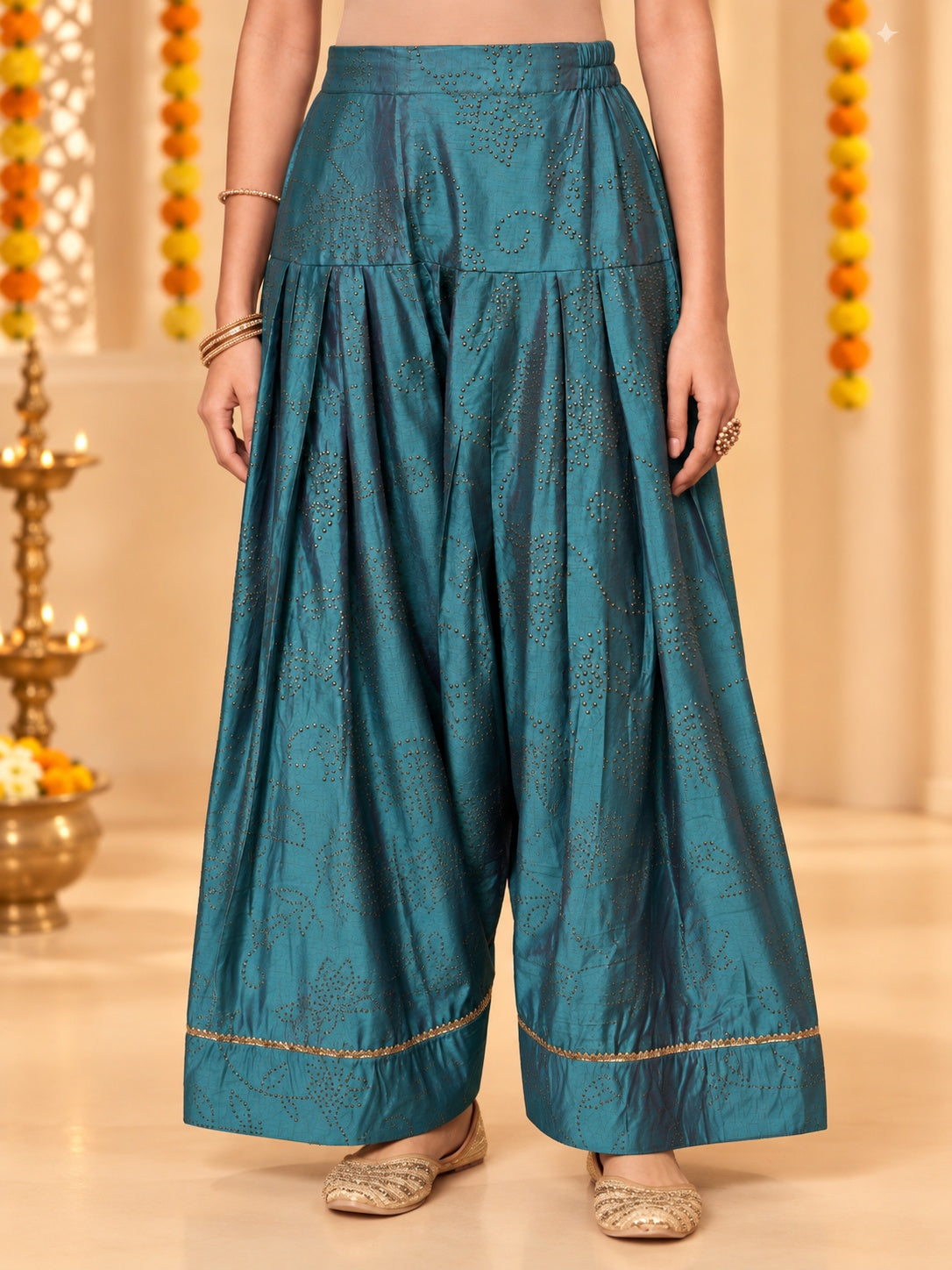 Ahalyaa Teal Printed Farshi Salwar