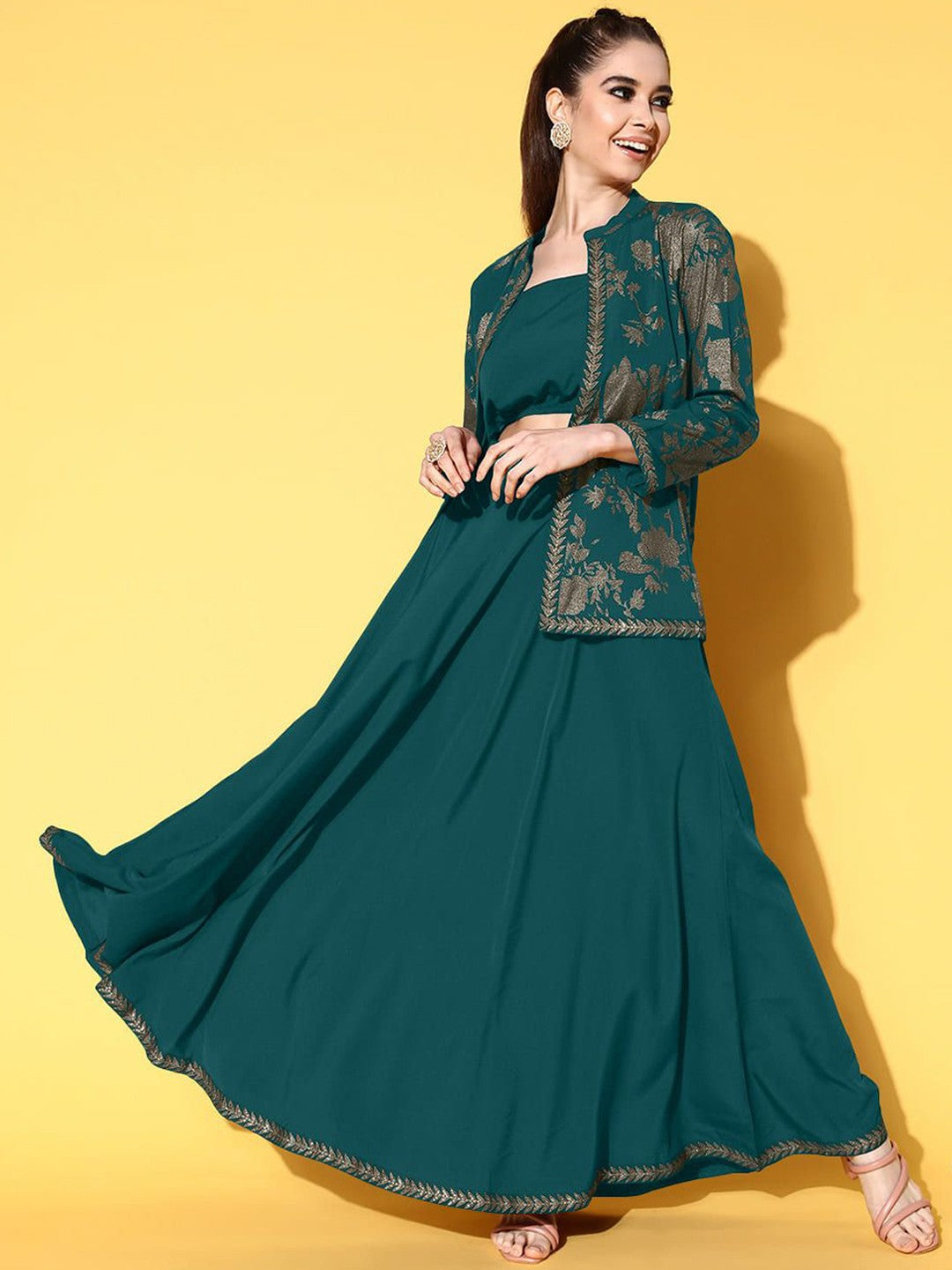 Printed Top Jacket With Skirt