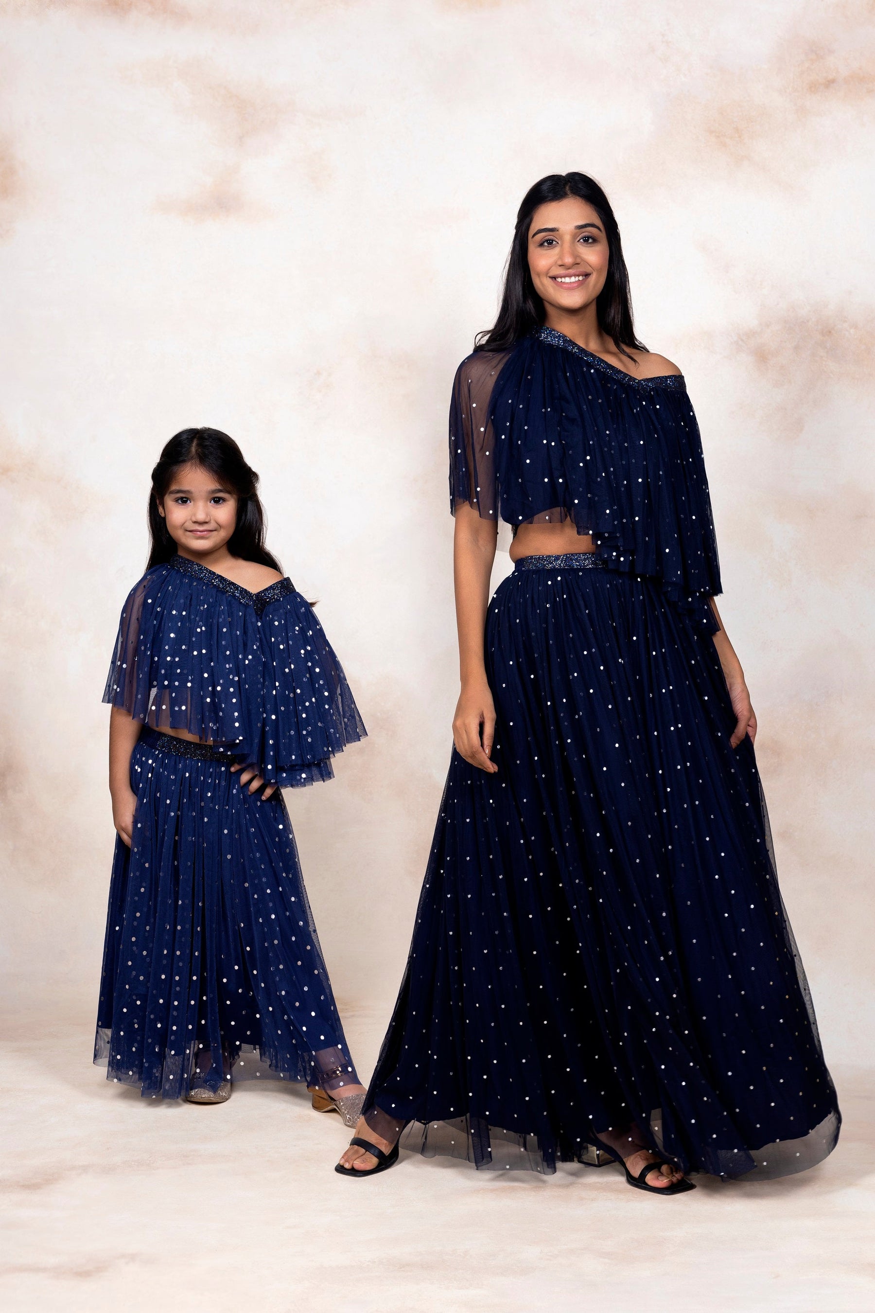 Navy Blue Net Asymmetric Girl's Kurta Sets