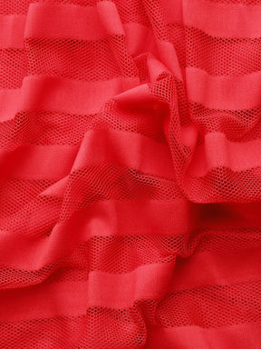 Red Striped Net Ready To Wear Saree