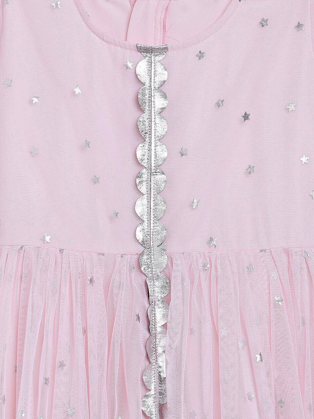 Pink Net Layered Front Slit Girl's Dress