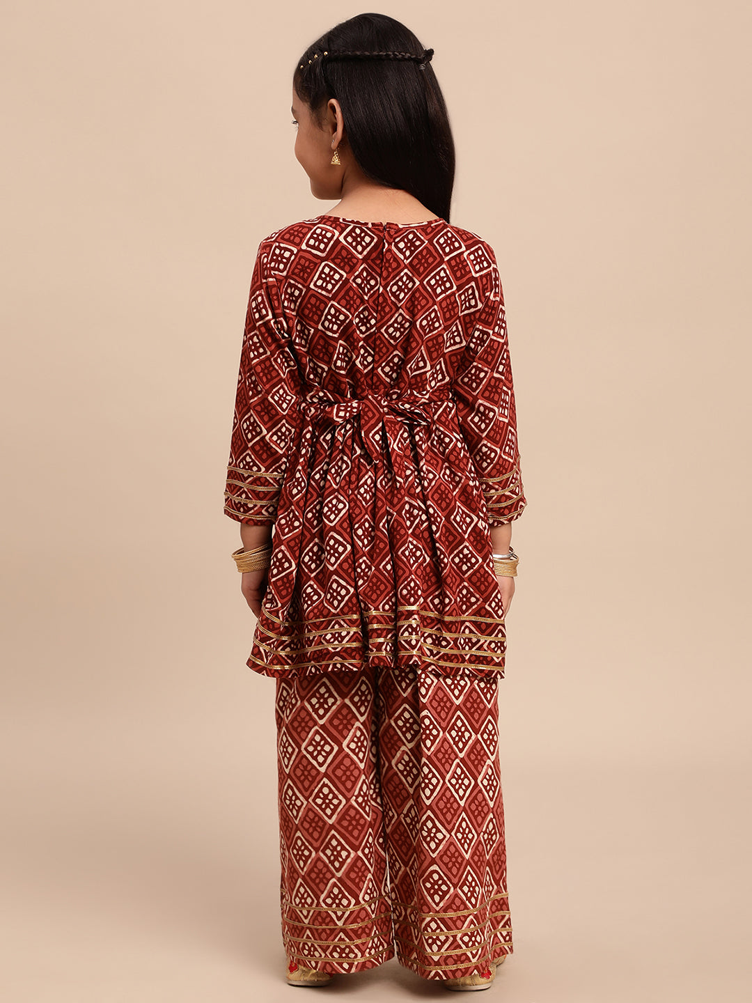 Maroon Printed Rayon Girls Kurta Set