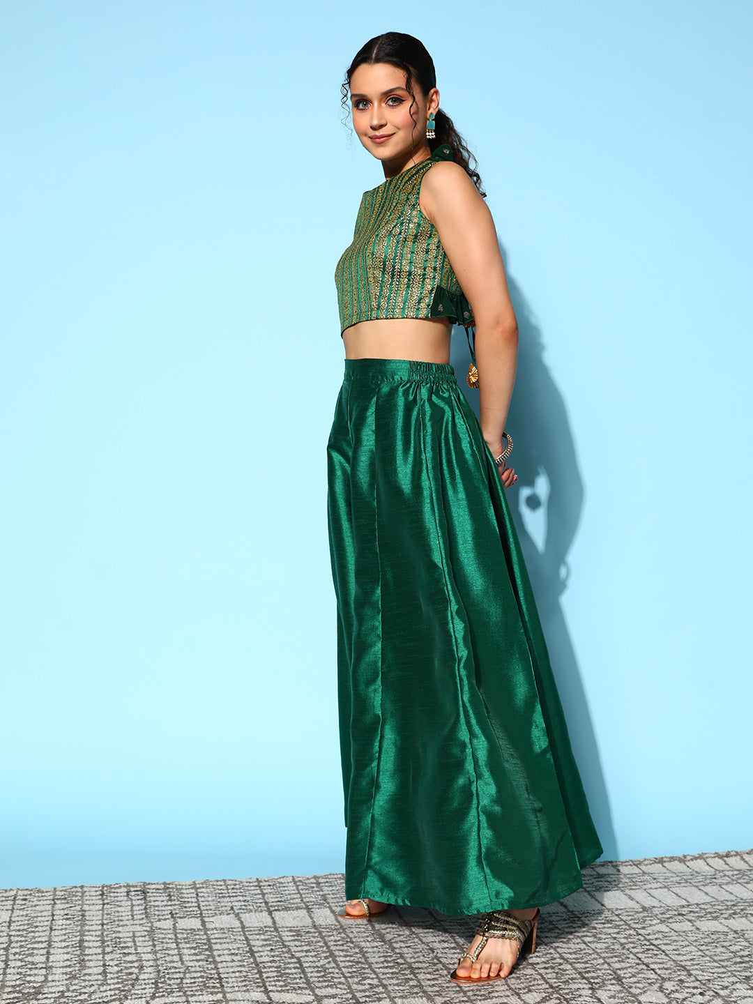 Green & Gold-Toned Printed Co-ords