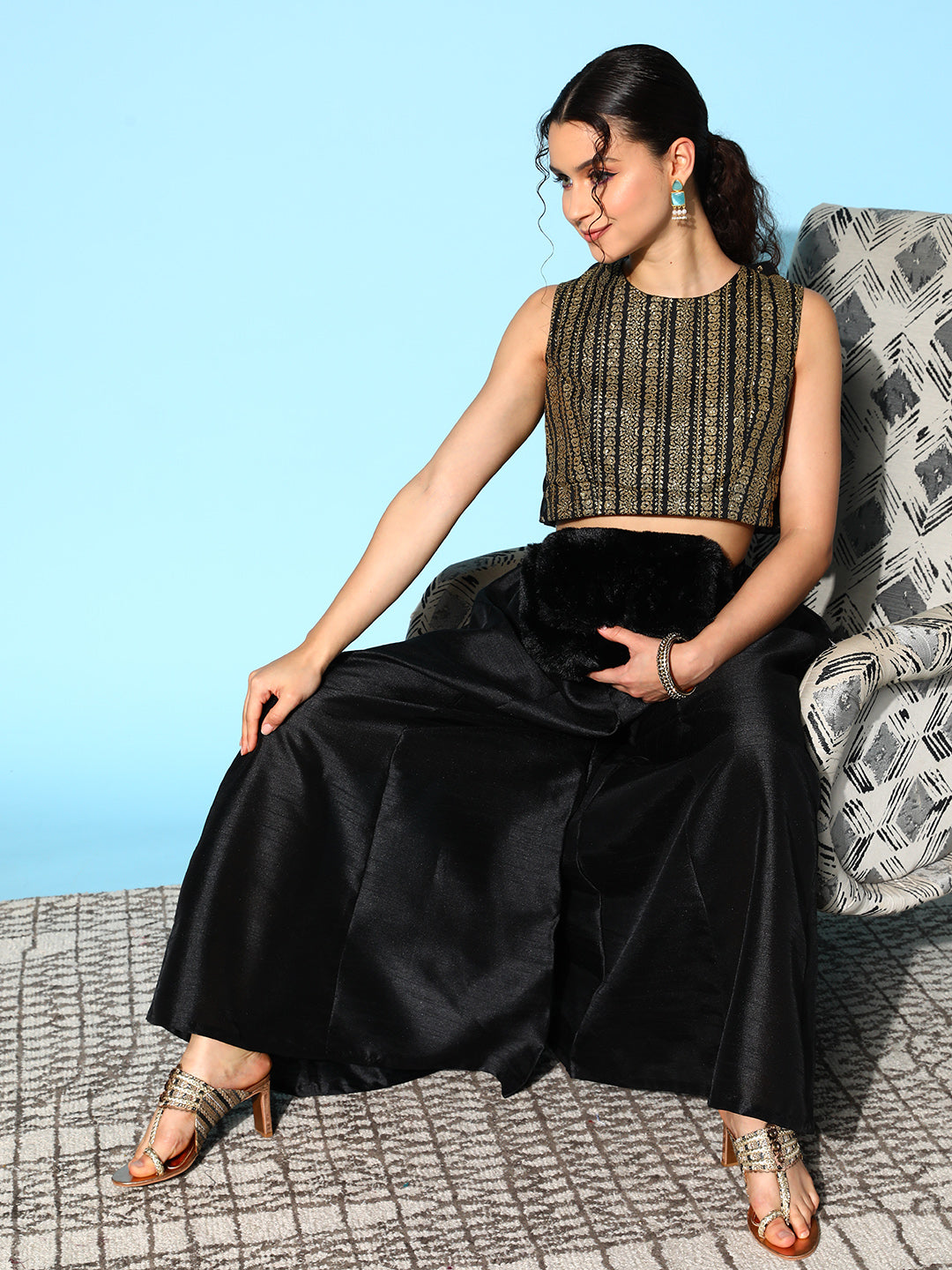 Green & Gold-Toned Printed Co-ords