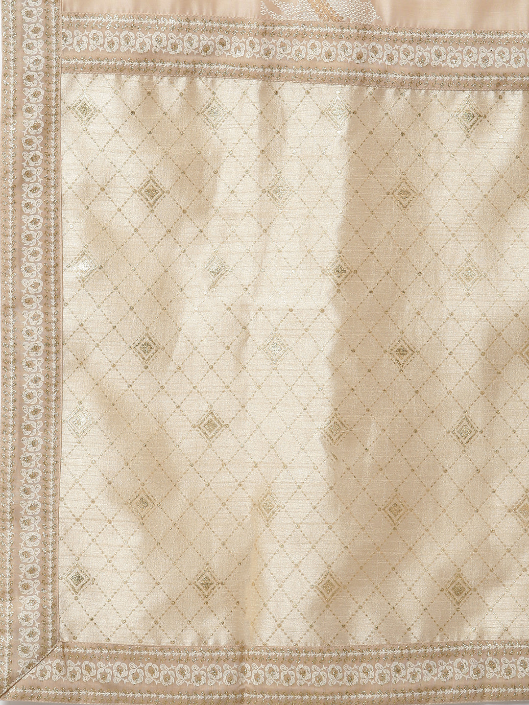 Cream-Coloured & Golden Printed Anarkali Kurta with Dupatta