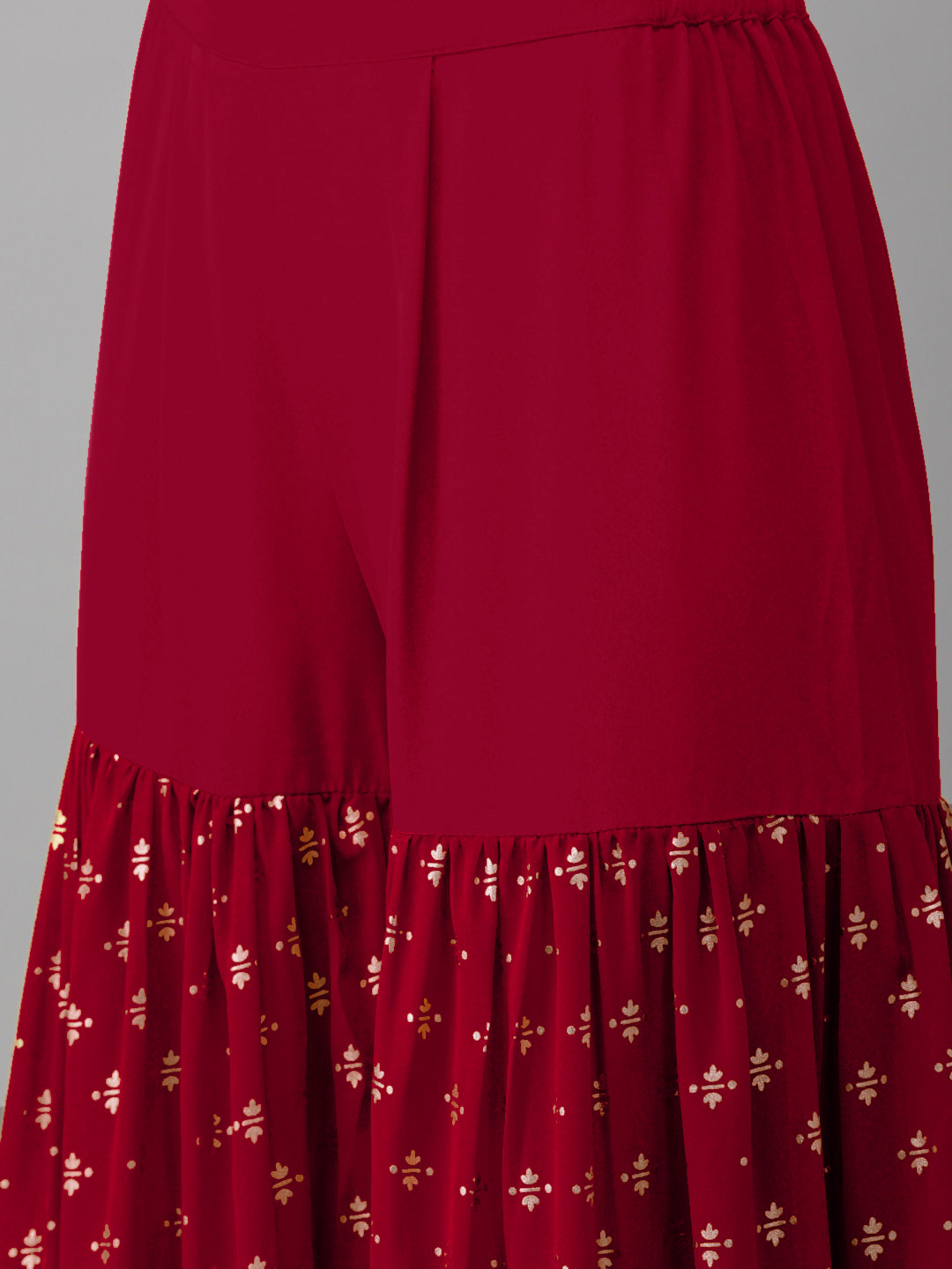 Women's Maroon & Gold-Toned Printed Sharara Set With Dupatta