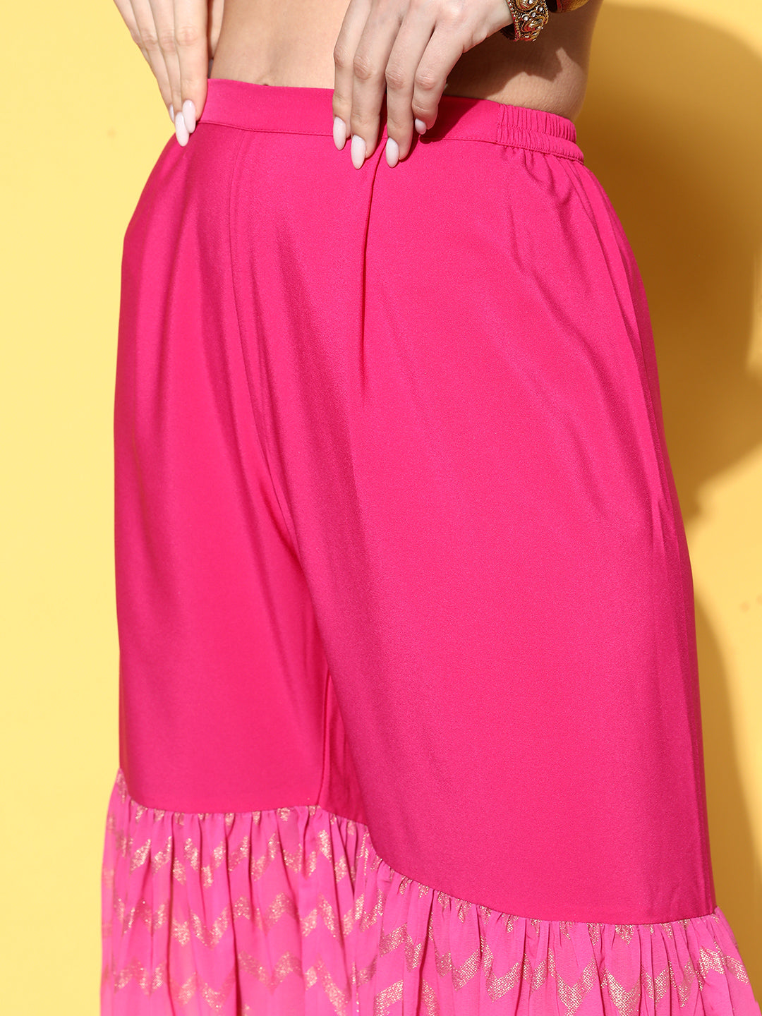 Women's Pink Ombre Printed Gotta Patti Sharara Set With Dupatta