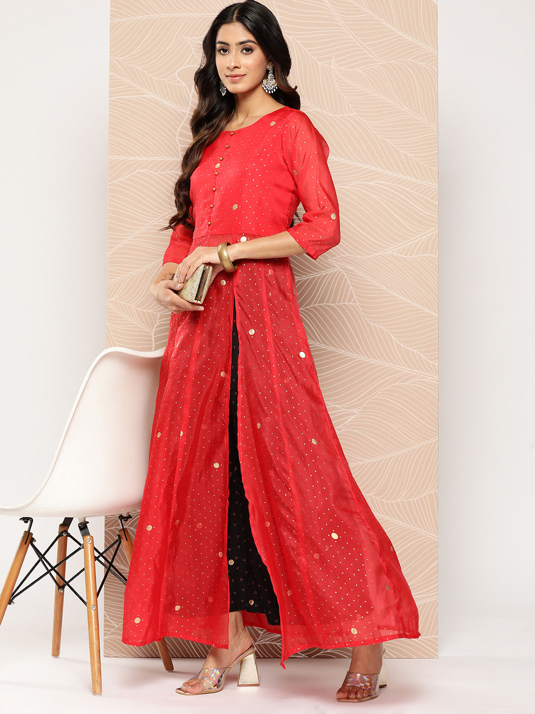 Red & Black Bandhani Print Kurta with Palazzo