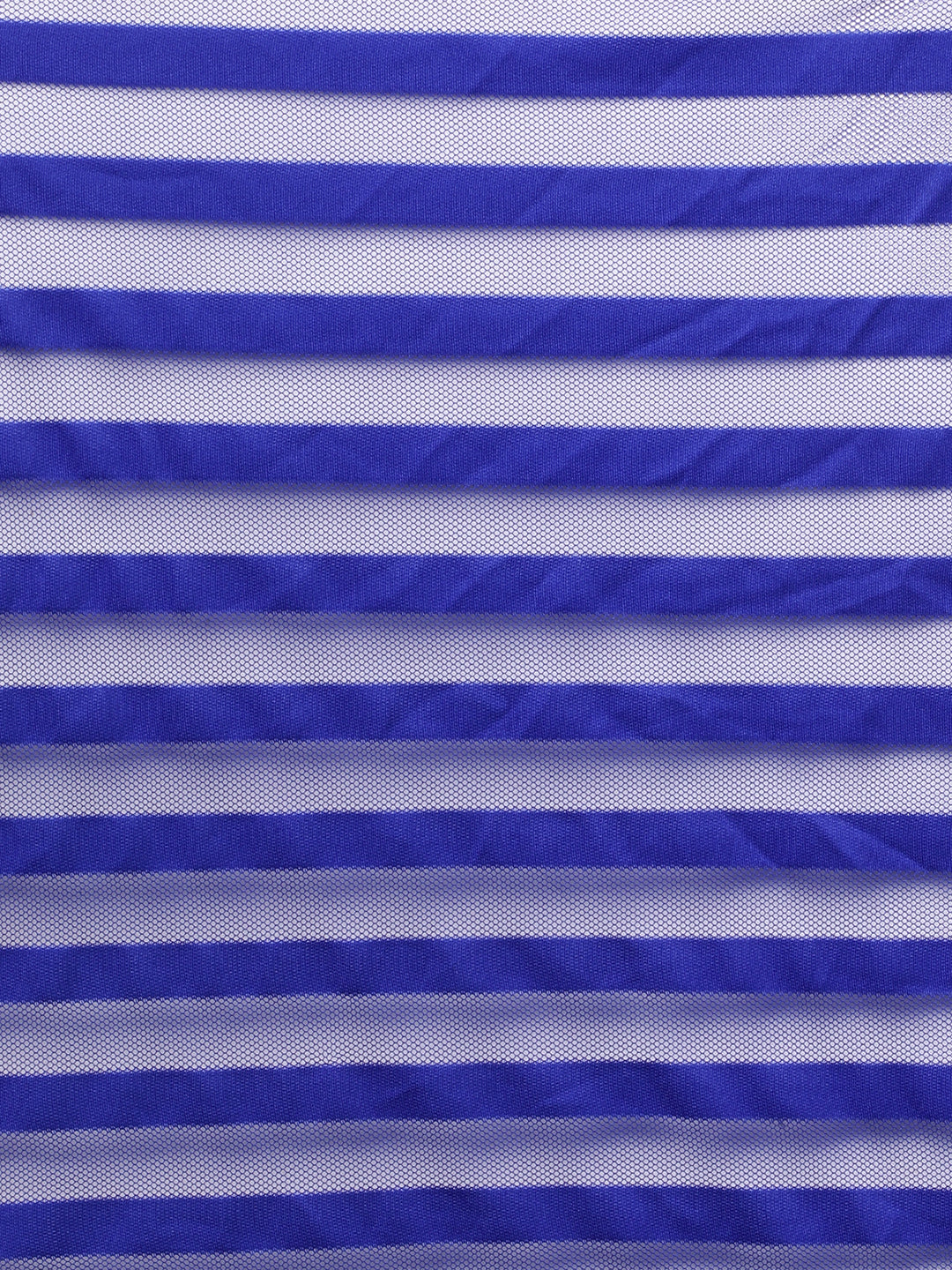 Blue & Black Striped Net Ready to Wear Saree Set (Without Blouse)