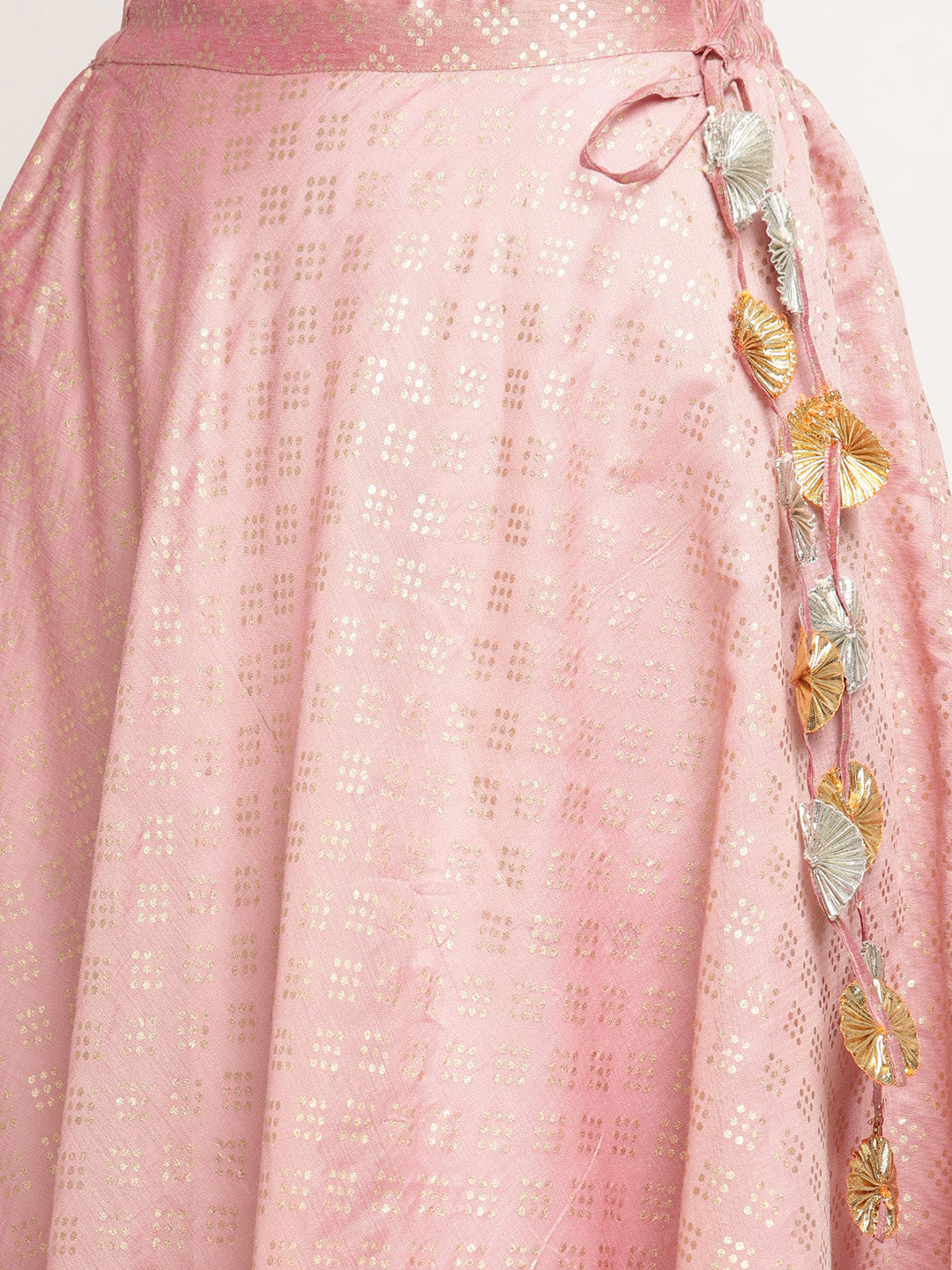 Rusty Rose Chanderi Gold Foil Print Lehenga Choli With Dupatta