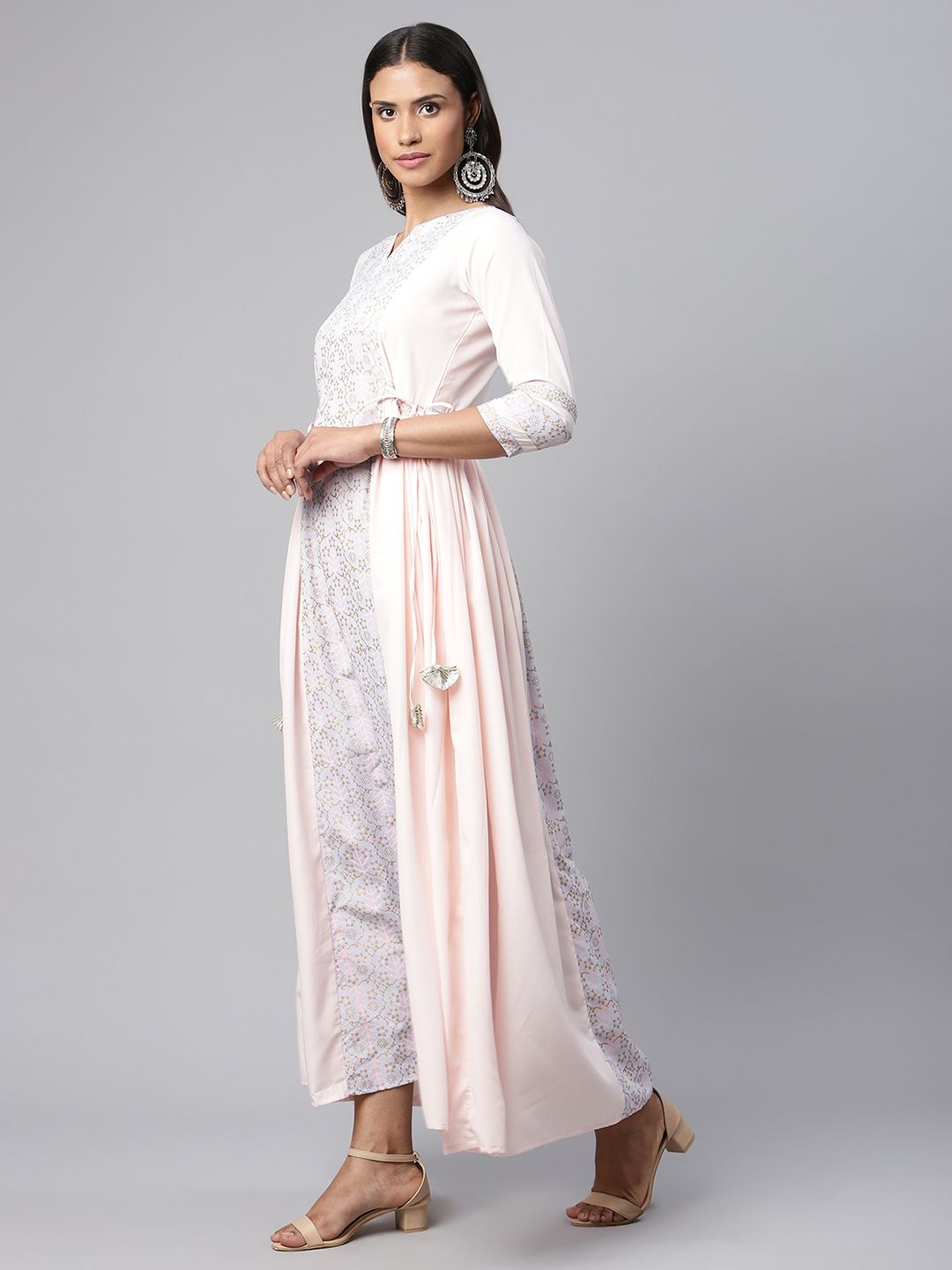 Pink Khari Print Layered Dress