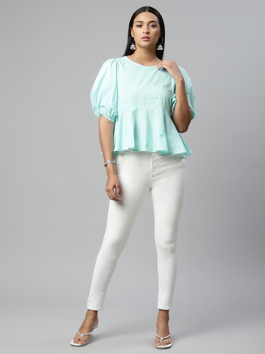 Light Blue Pure Cotton Printed Top