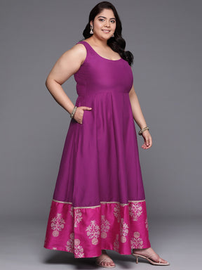 Plus Size Printed Fit & Flare Maxi Ethnic Dress