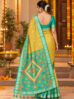 Ahalyaa Woven Design Zari Silk Blend Pochampally Saree - Yellow