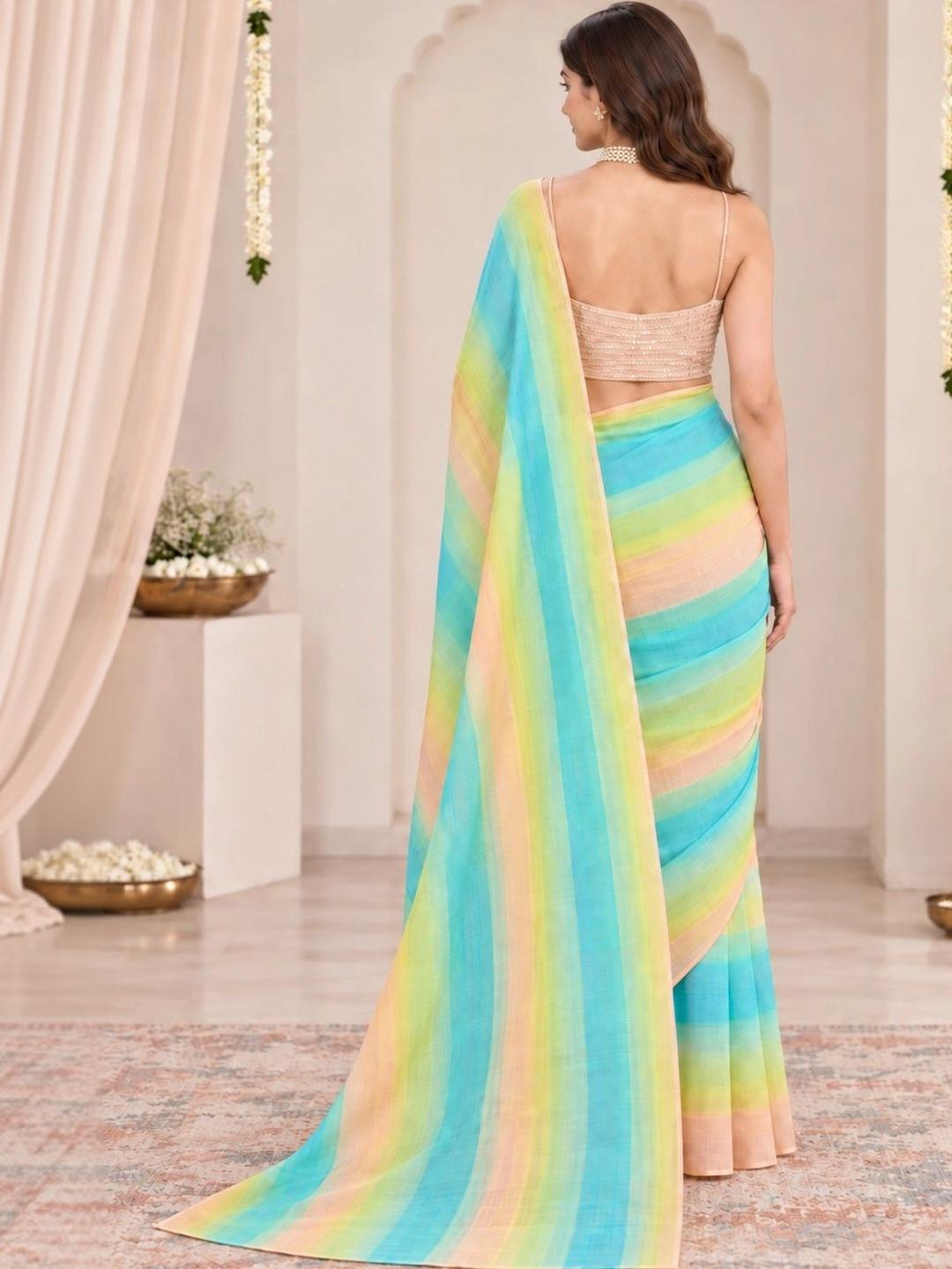 Ahalyaa Ombre Poly Chiffon Saree - Turquoise Blue