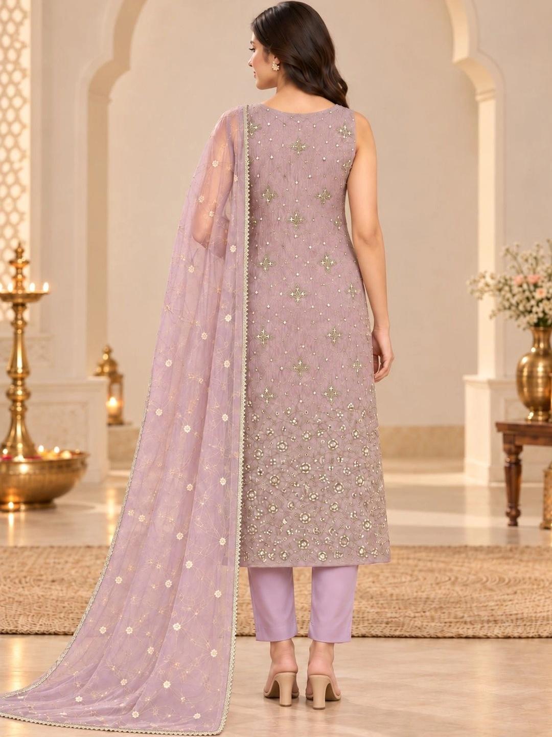 Ahalyaa Women Ethnic Motifs Regular Mirror Work Kurta with Trousers & With Dupatta