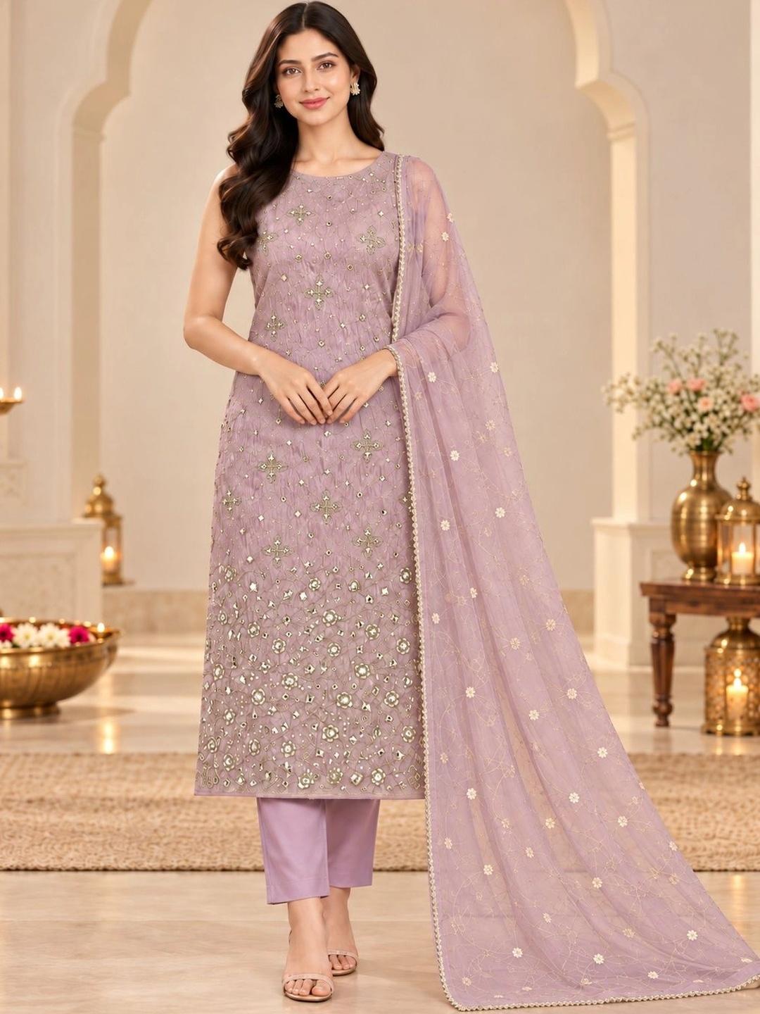 Ahalyaa Women Ethnic Motifs Regular Mirror Work Kurta with Trousers & With Dupatta