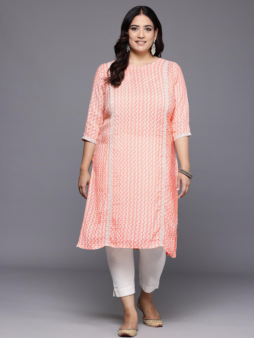 A PLUS BY AHALYAA Plus Size Printed Muslin Kurta - Off White