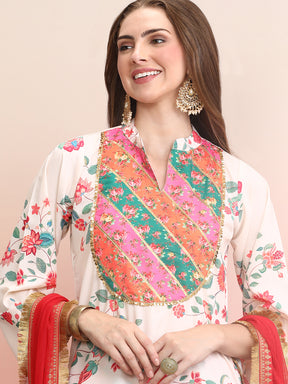 Women Floral Printed Regular Sequinned Kurta with Trousers & With Dupatta