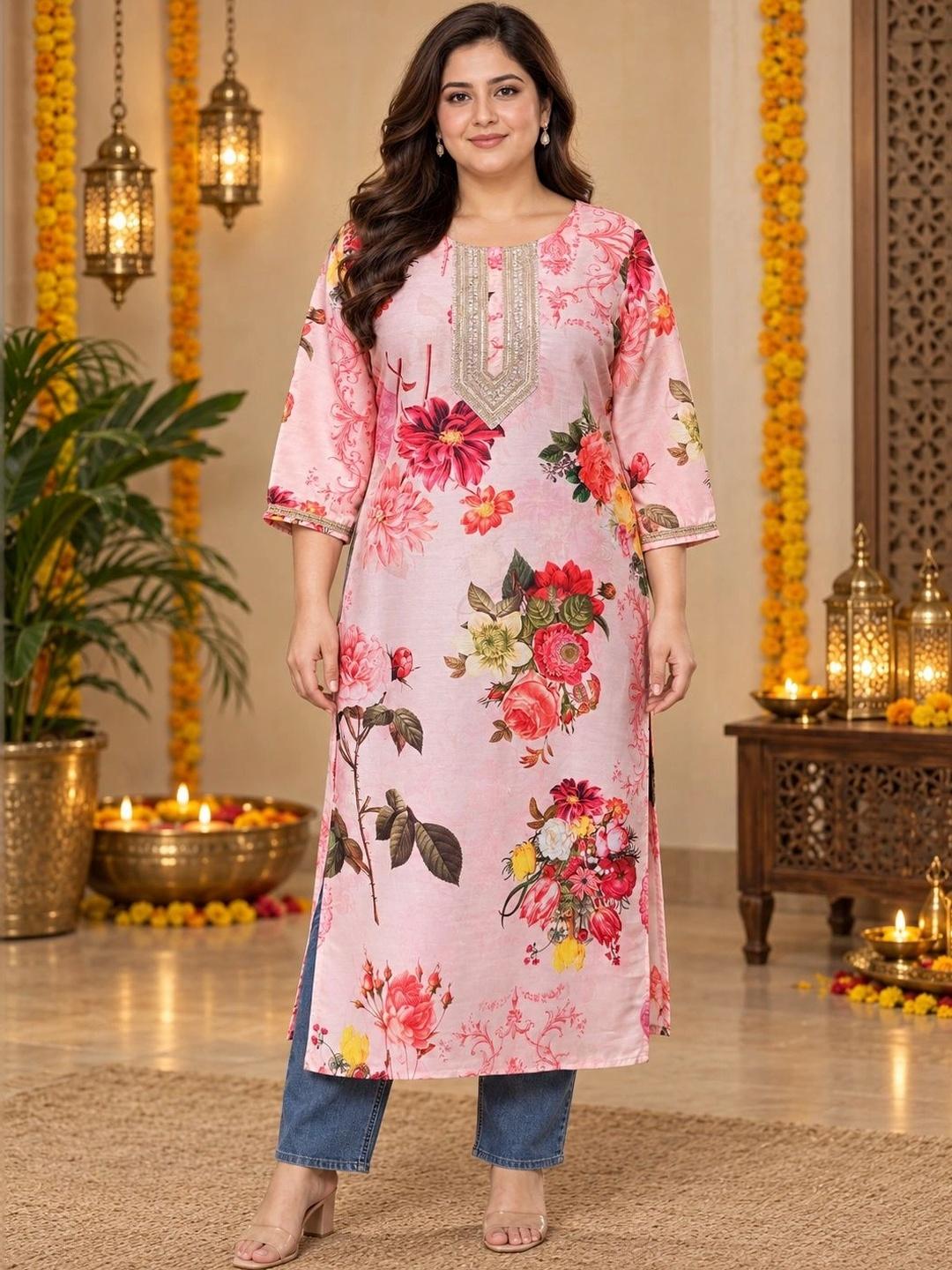A PLUS BY AHALYAA Pink Floral Printed Kurta