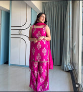 Green Floral Printed Gotta Patti Kurta with Palazzos