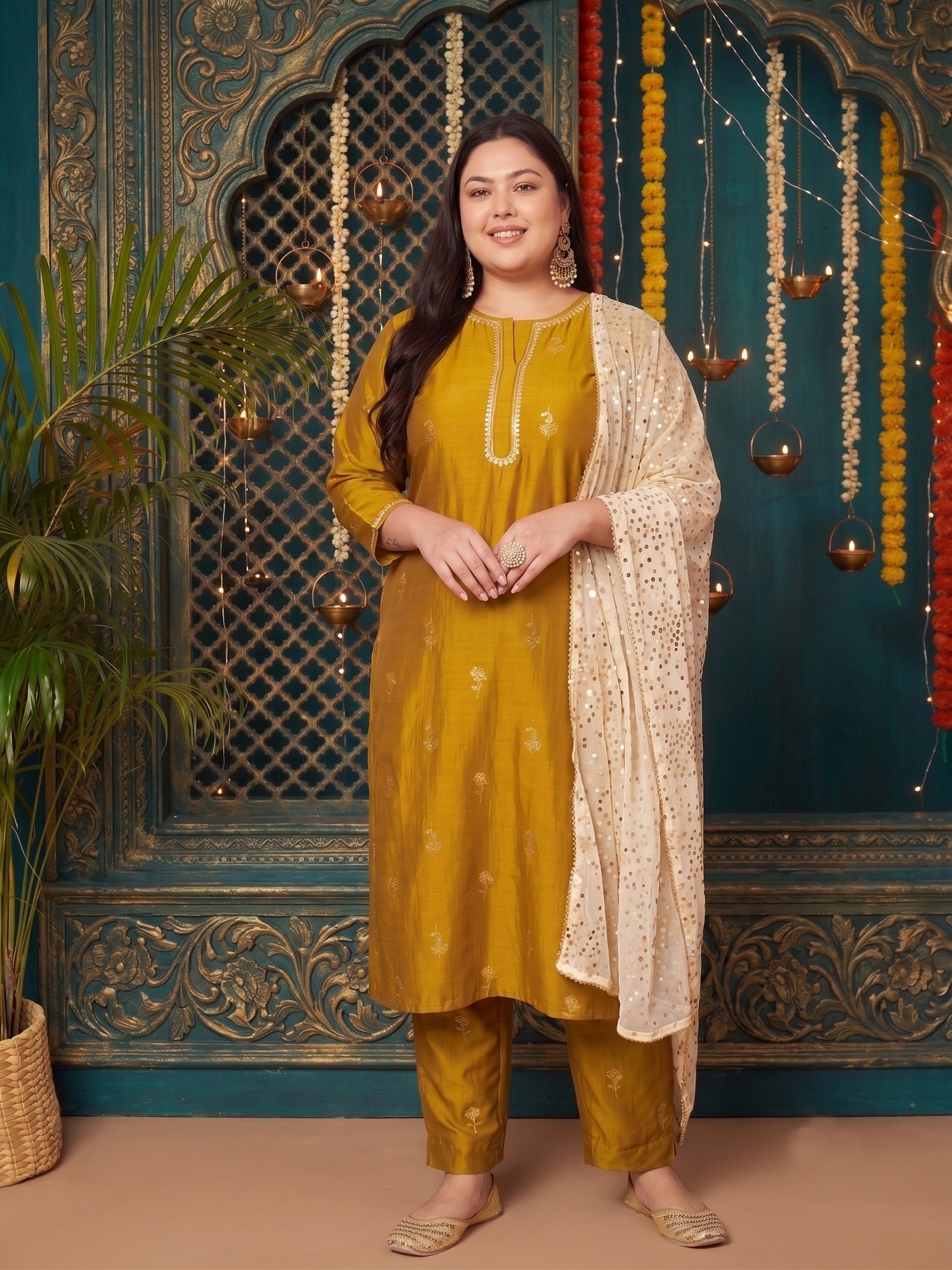 Women Ethnic Motifs Printed Regular Kurta with Trousers & With Dupatta